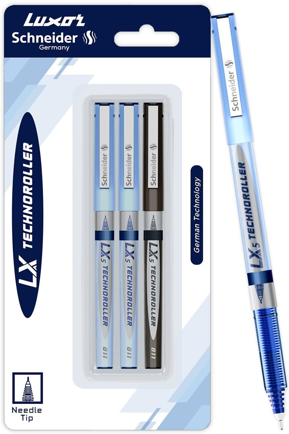 Image of LUXOR Schneider LX5 Technoroller| 0.5 mm tip| German Technology| 100% Liquid Ink Roller Ball Pen