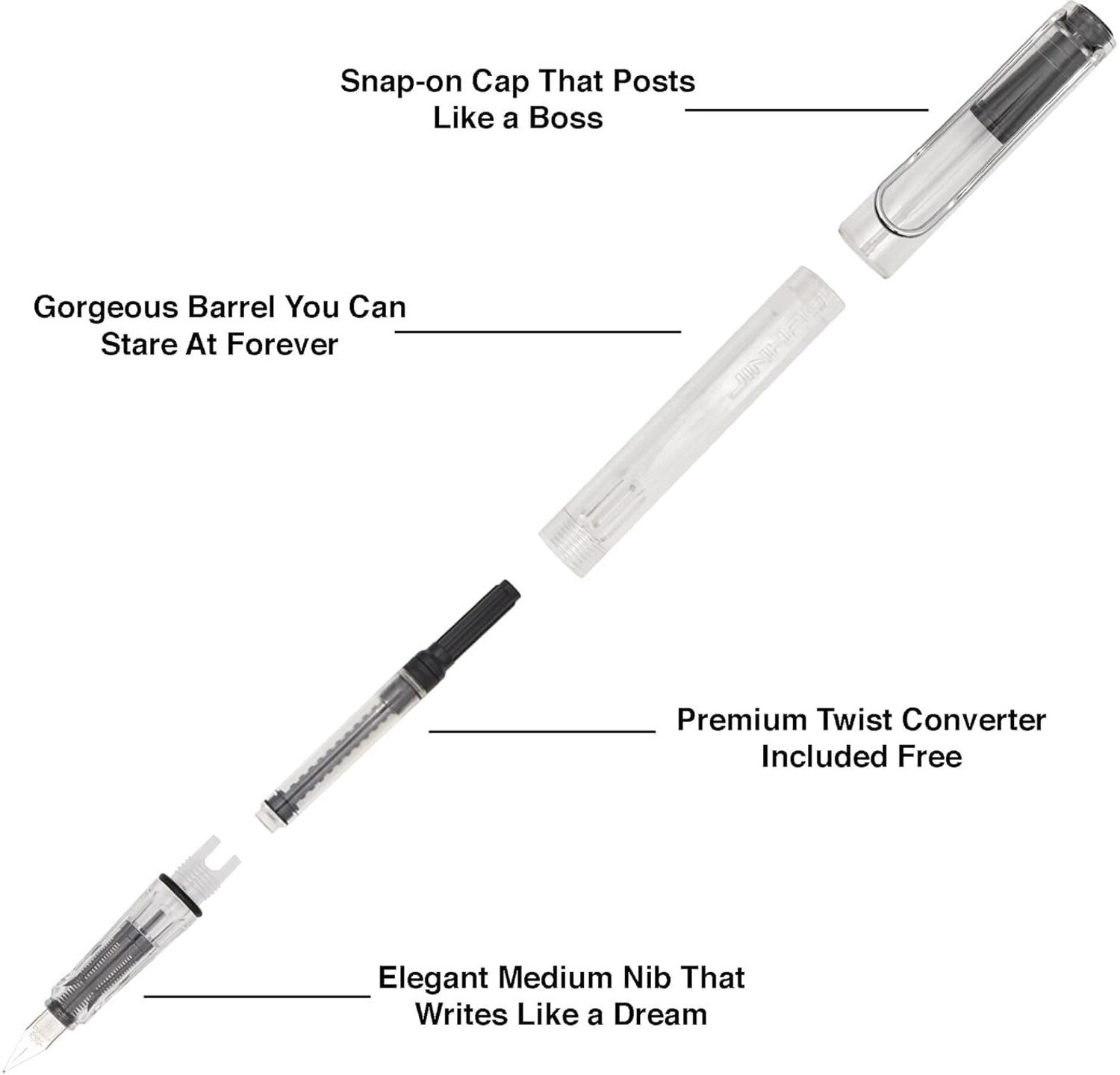 Image of SCHUBERT Elegant Jinhao 619 Transparent White Fountain Pen (Ink Color - Preferable Blue /Black, CAN USE ANY INK COLOR)