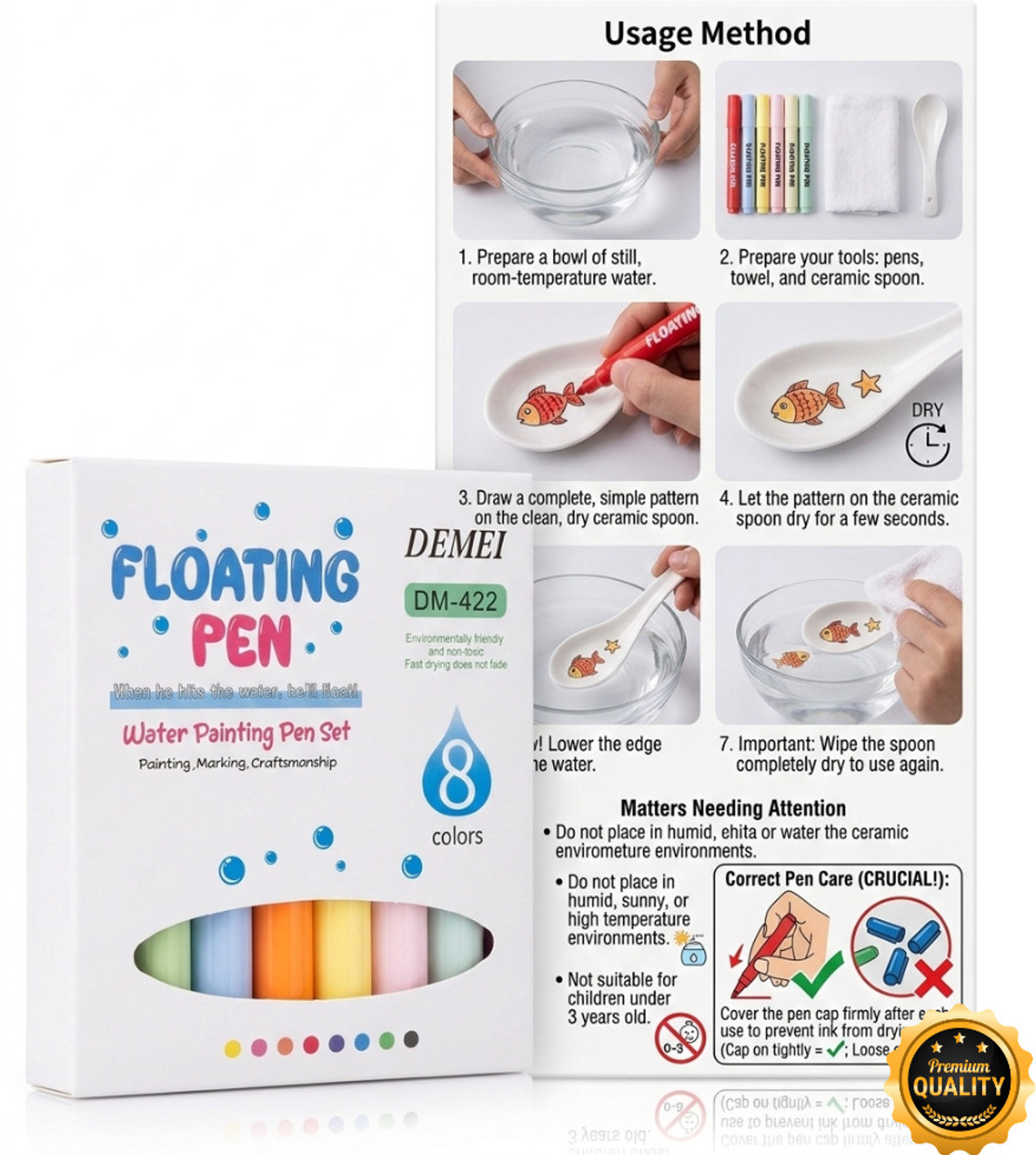 Image of dvira international Combo Floating on Water Painting Sketch Pen Set Soft Bold Nib Sketch Pens with Washable Ink