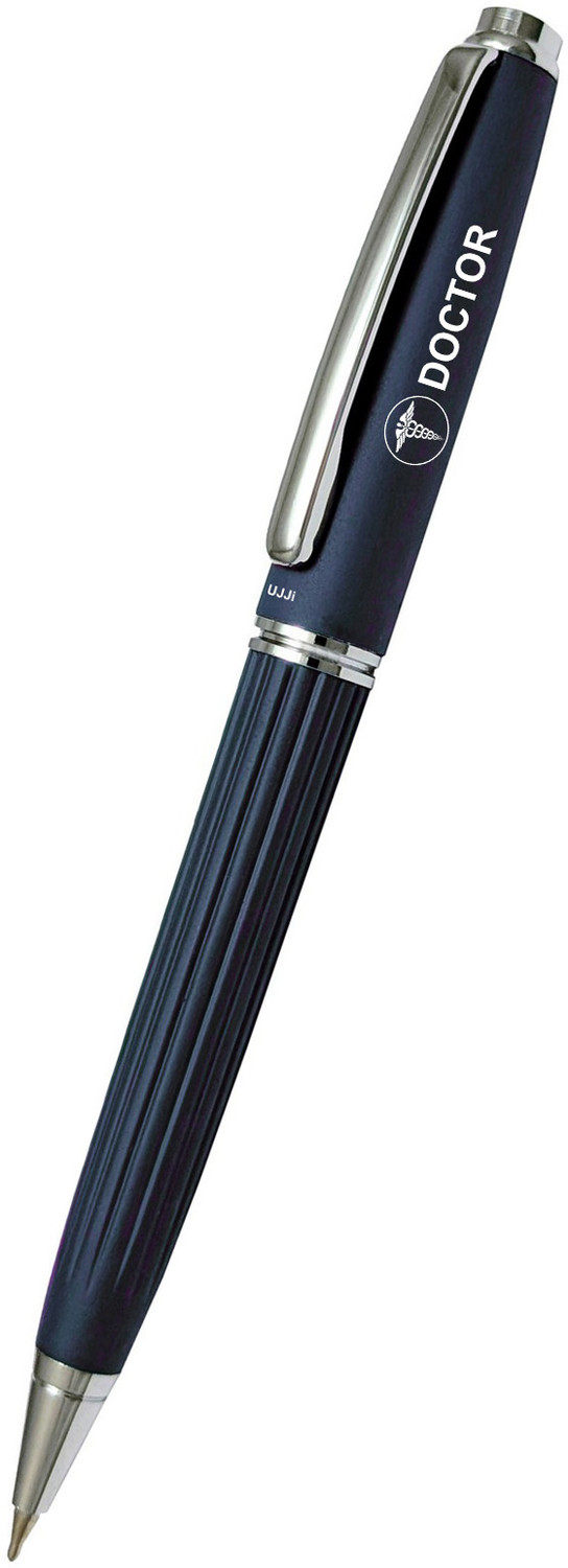 Image of UJJi Doctor Logo with Lining Pattern Design Blue Colour with Chrome Plated Clip Ball Pen