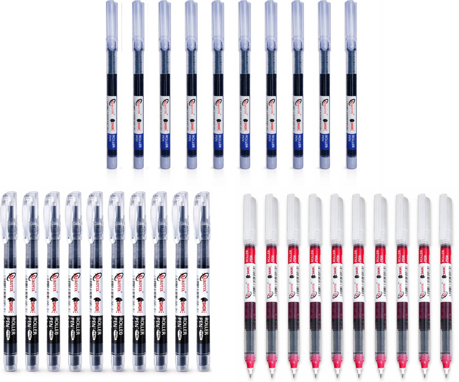 Aerotix Liquid Ink, 10 Blue 10 Black 10 Red Roller Ball Pen