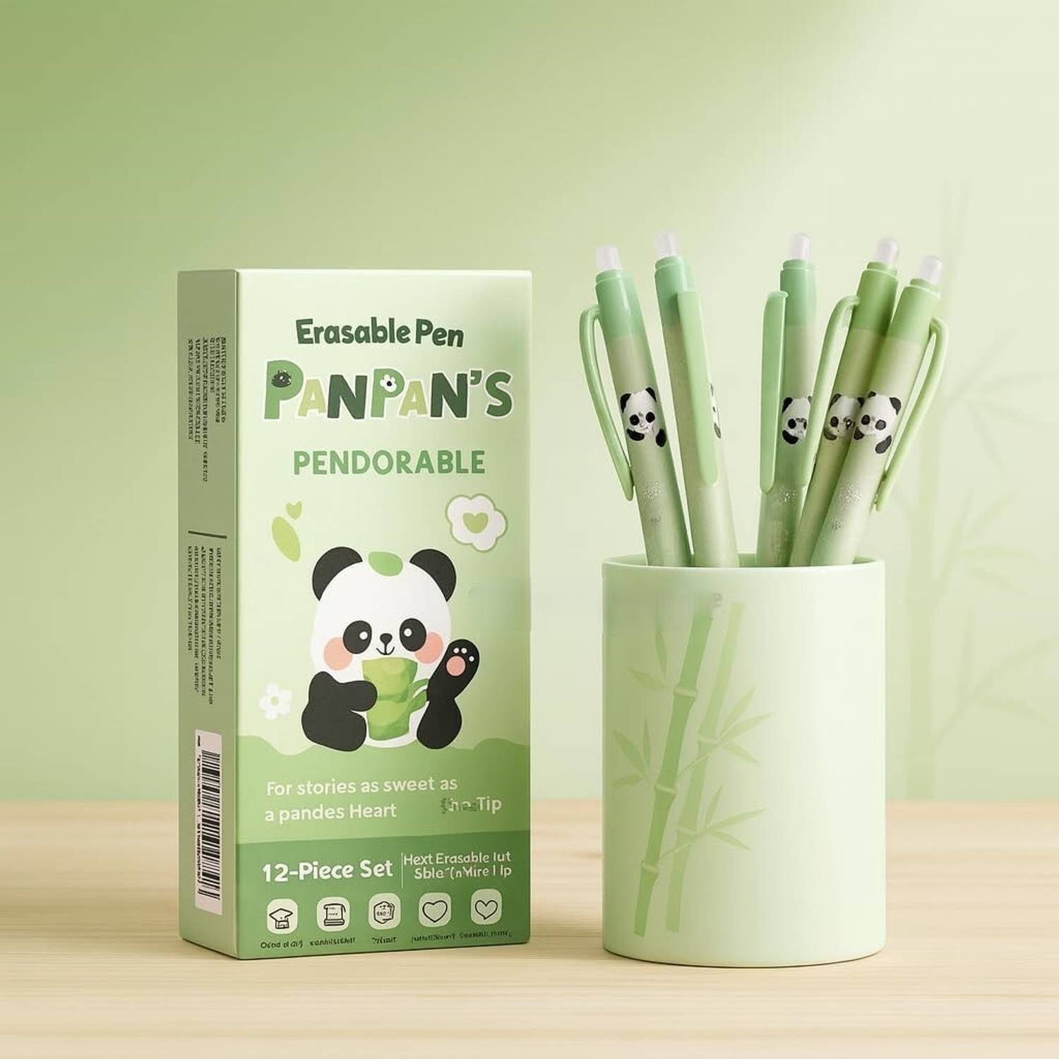 Antares Panpan's Panda Erasable Gel Pens 0.5mm | Cute Kids Gift | Smooth Writing Gel Pen