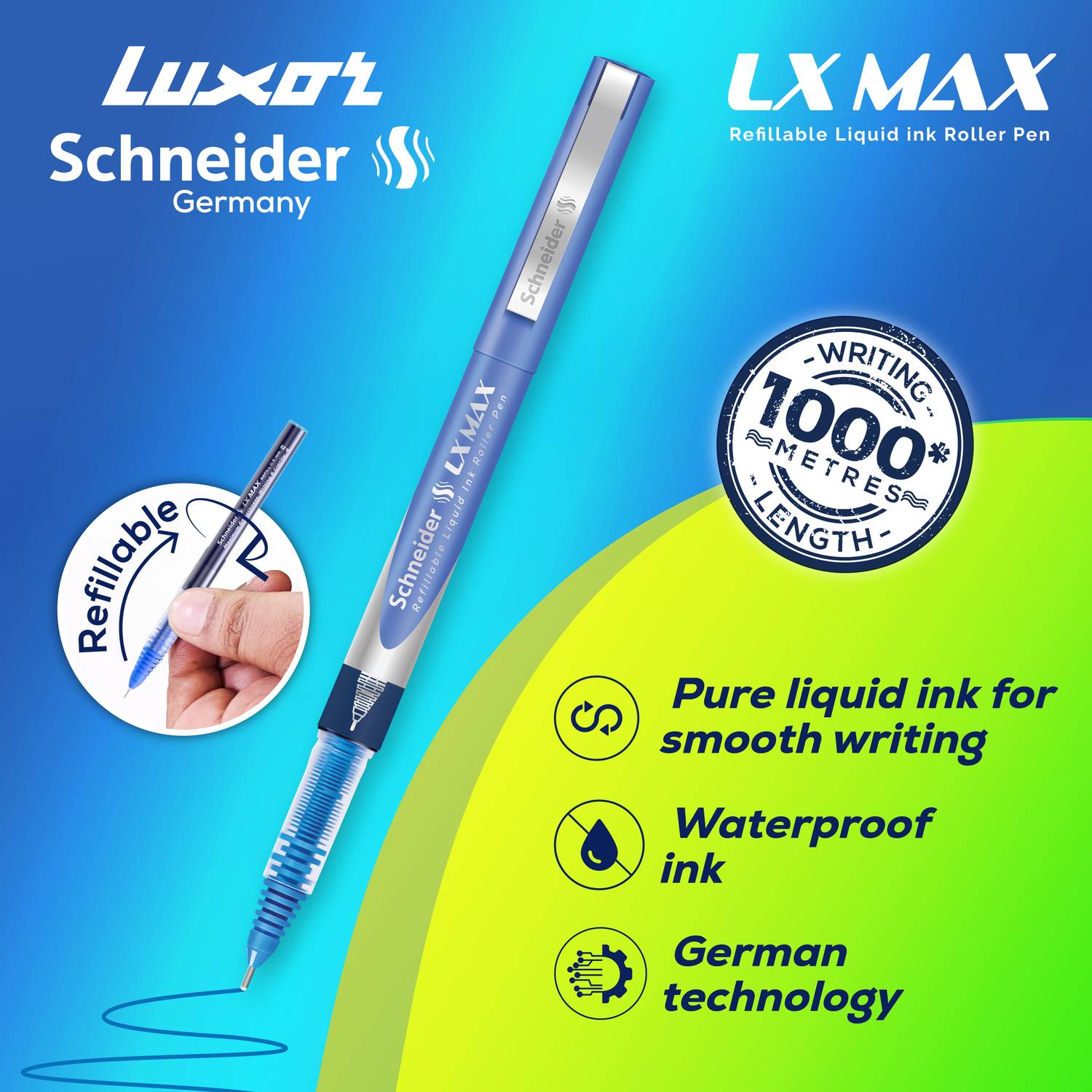 Luxor Schneider LX Max 0.5 mm Blue Roller Ball Pen - Image 2