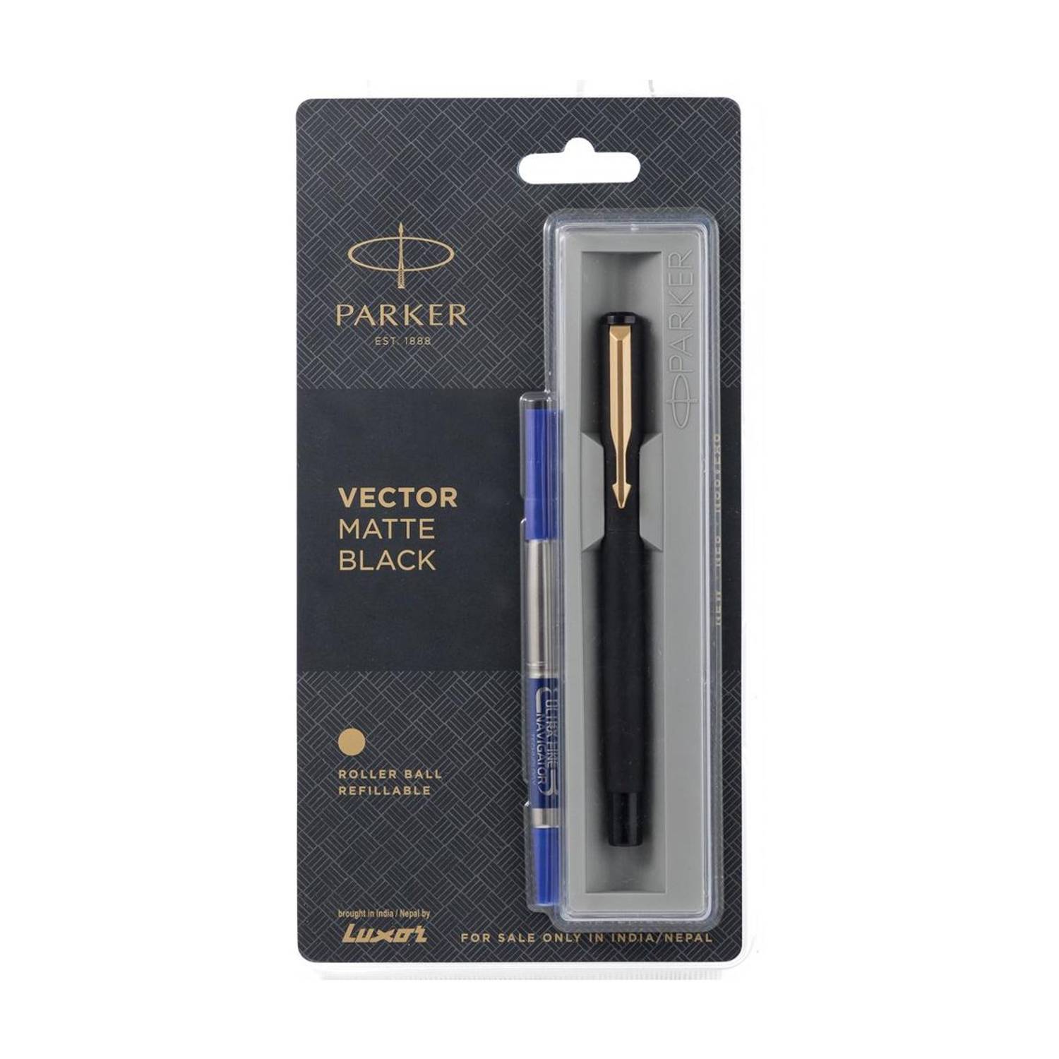 PARKER Vector Matte Black Gold Trim Roller Ball Pen