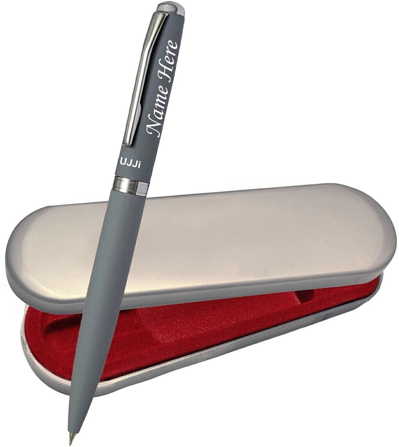 Image of UJJi Matte Grey Color Name Engraved Metal Ball Pen