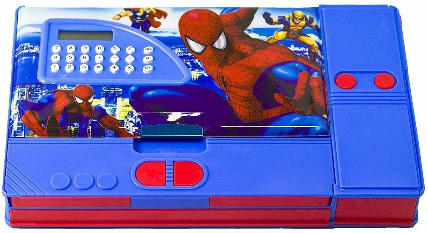 Image of Celebrino SPIDERMAN Calculator Gadget Pencil Box SPIDERMAN, 6 Hidden Pockets Art Plastic Pencil Box