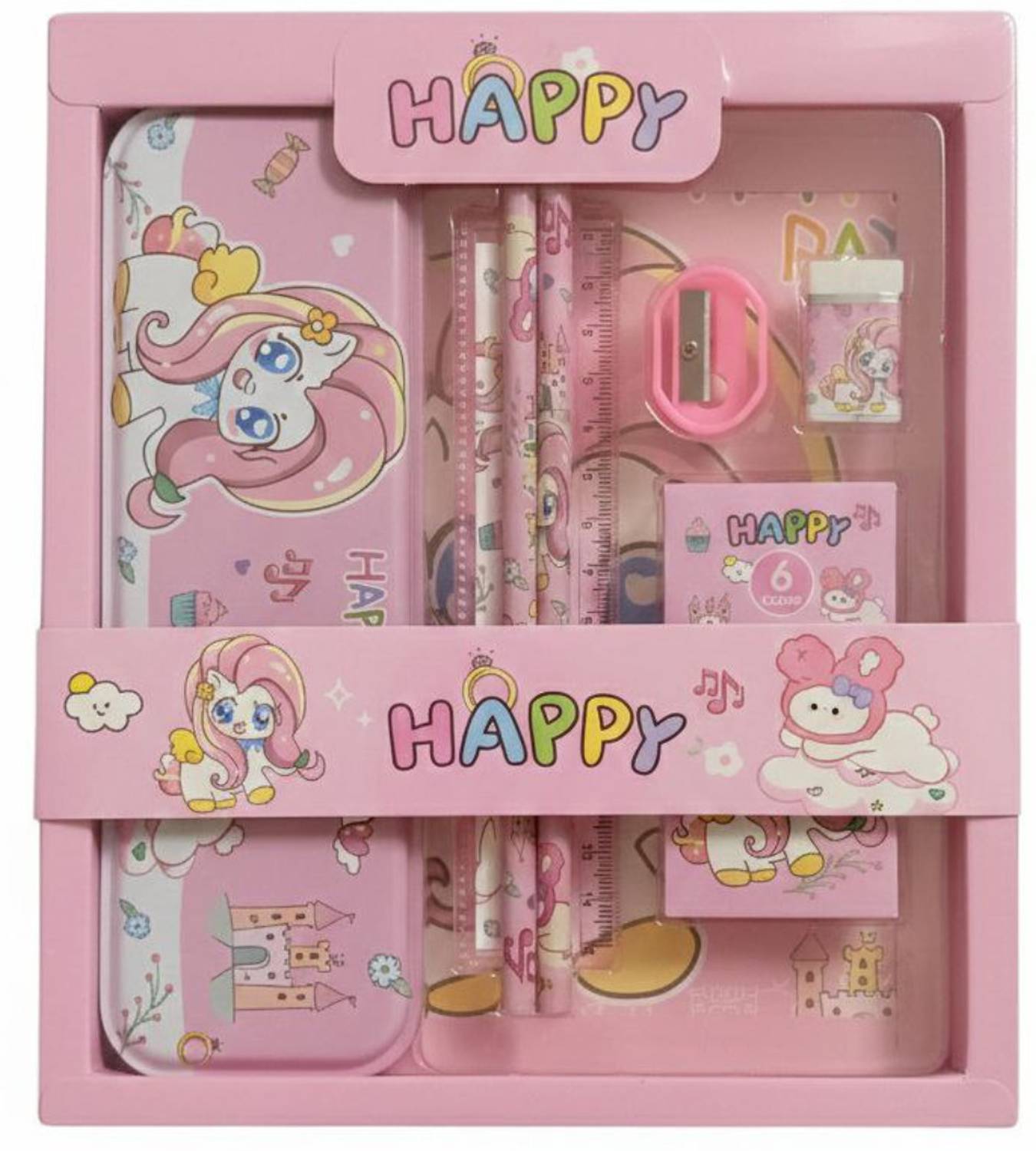 amgo Kids Stationery Gift Set with Pencil Box | Cute Cartoon Unicorn Theme Pencils, Ruler, Sharpener, Eraser & Accessories Art Plastic Pencil Box