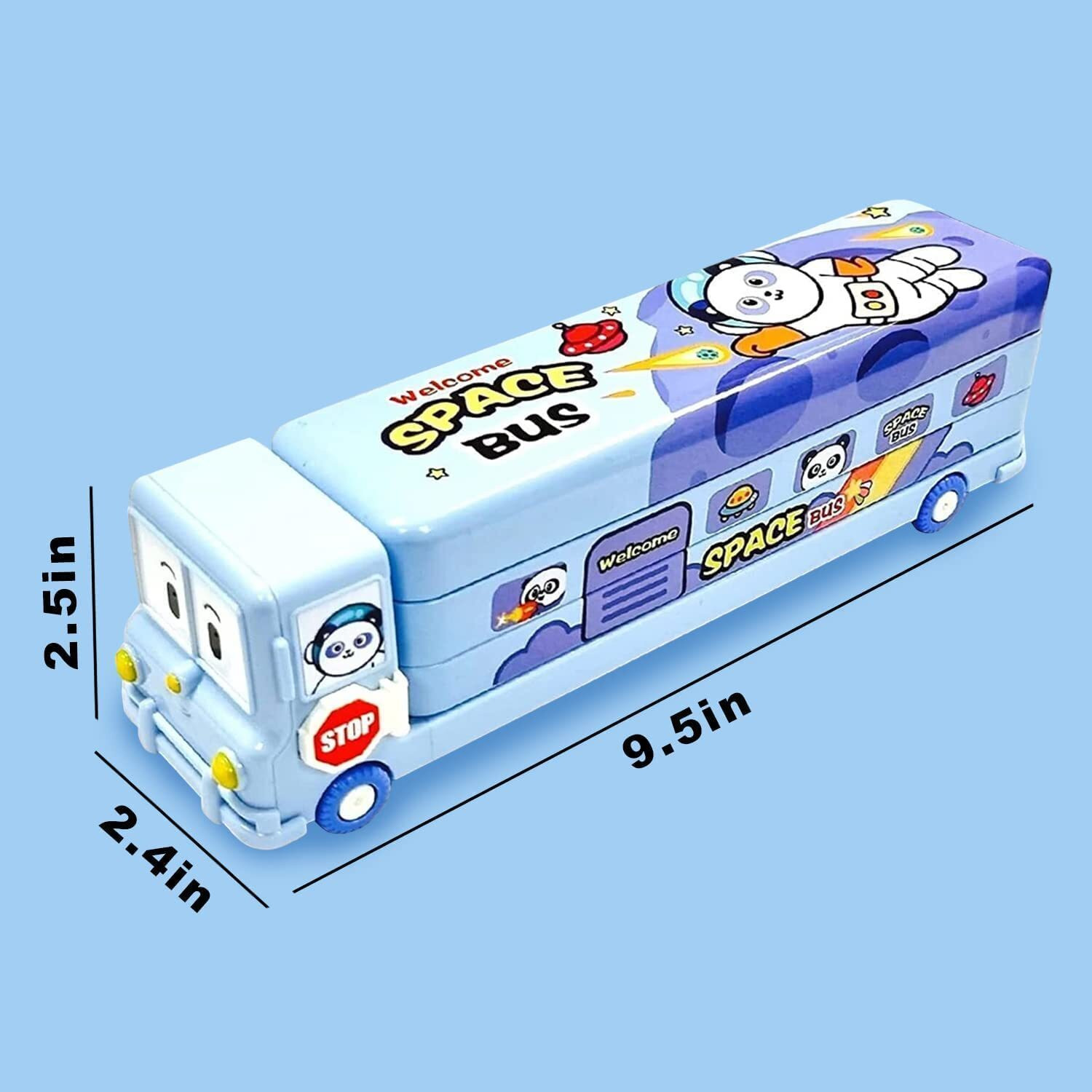 Image of NITYA ENTERPRISE blue Bus Compass 2 Art Metal Pencil Box