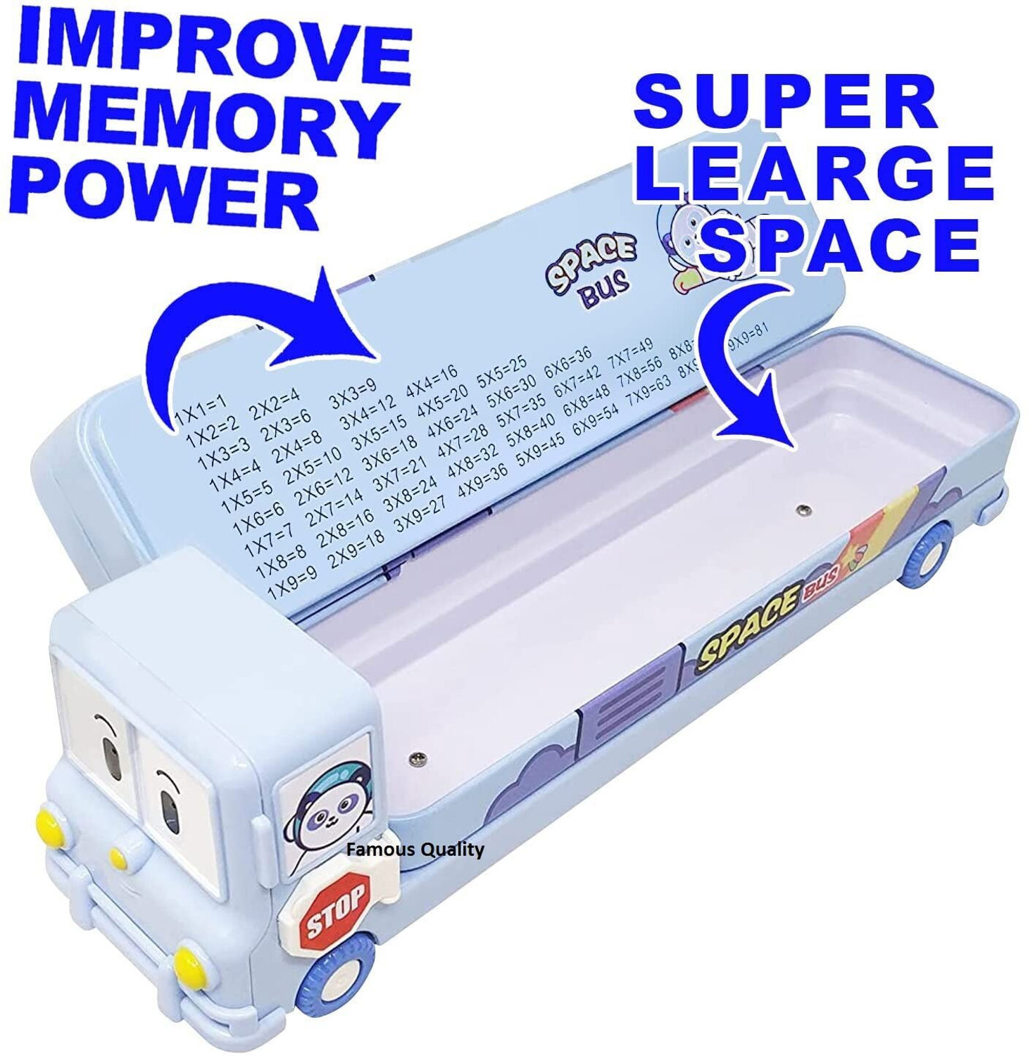 Image of NITYA ENTERPRISE blue Bus Compass 2 Art Metal Pencil Box
