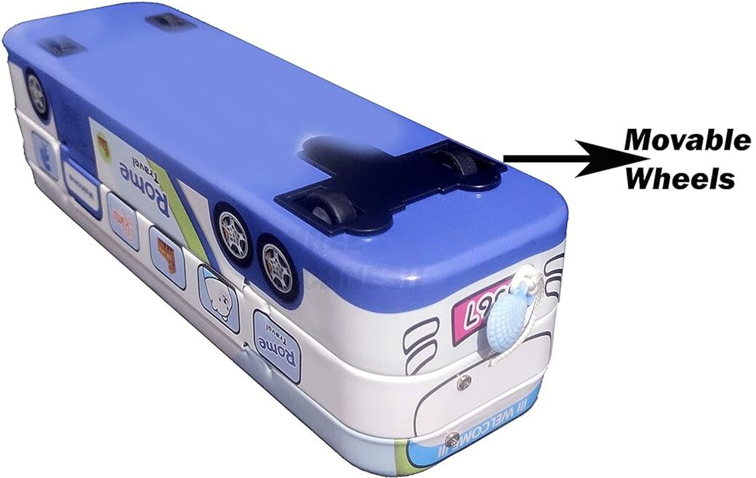 Image of Eclet 1pc School Bus Pencil Box 3D Metal Geometry Case with Functional Moving Tires & Integrated Sharpener Art Metal Pencil Box (Set of 1, Multicolor)