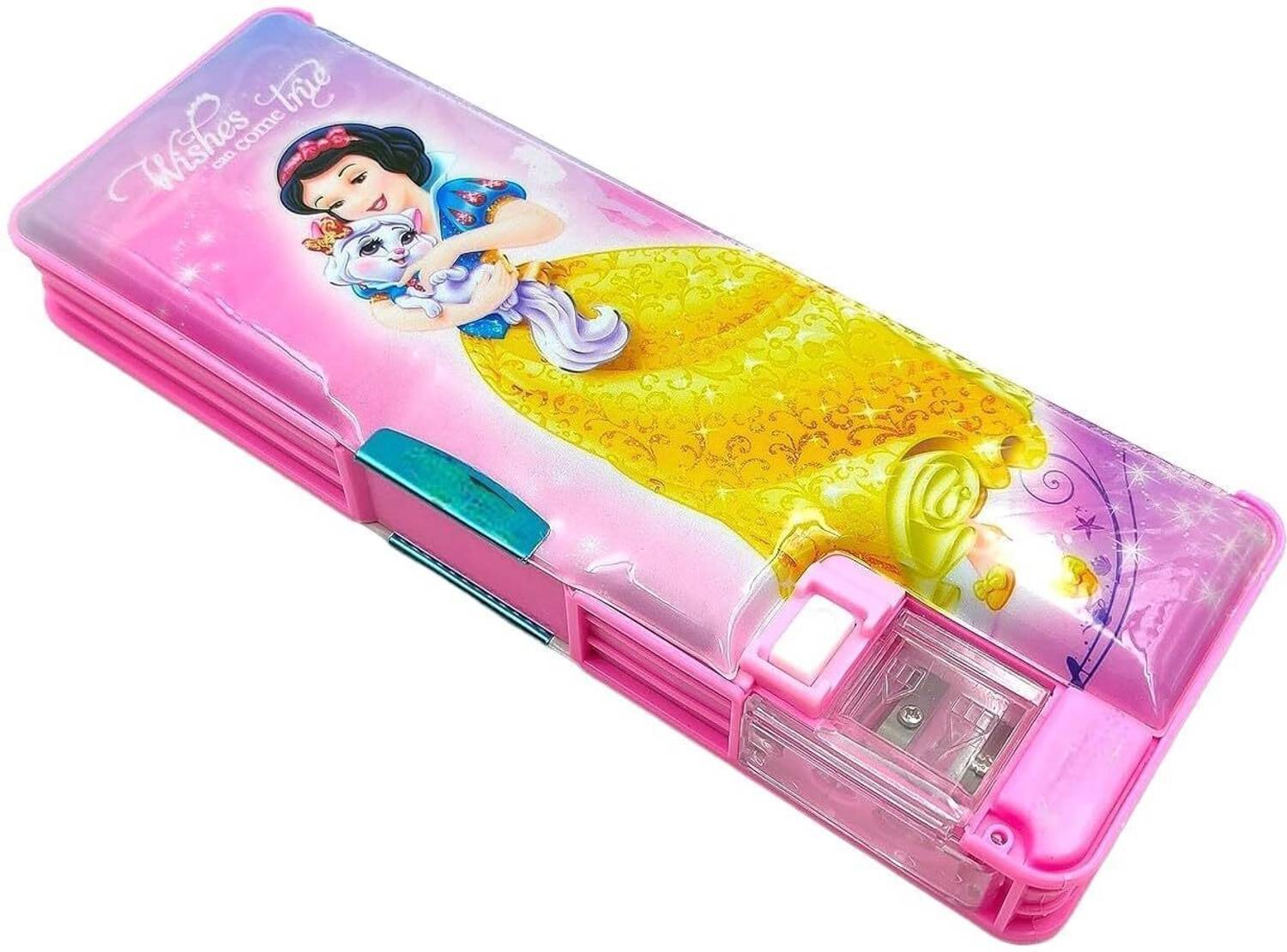 3 Jokers Cartoon Magnetic Pencil Case with Sharpener, LED Lamp Light & 2 Side Compartment School Stationery Organizer for Kids, Boys, Girls, Students Art Plastic Pencil Box