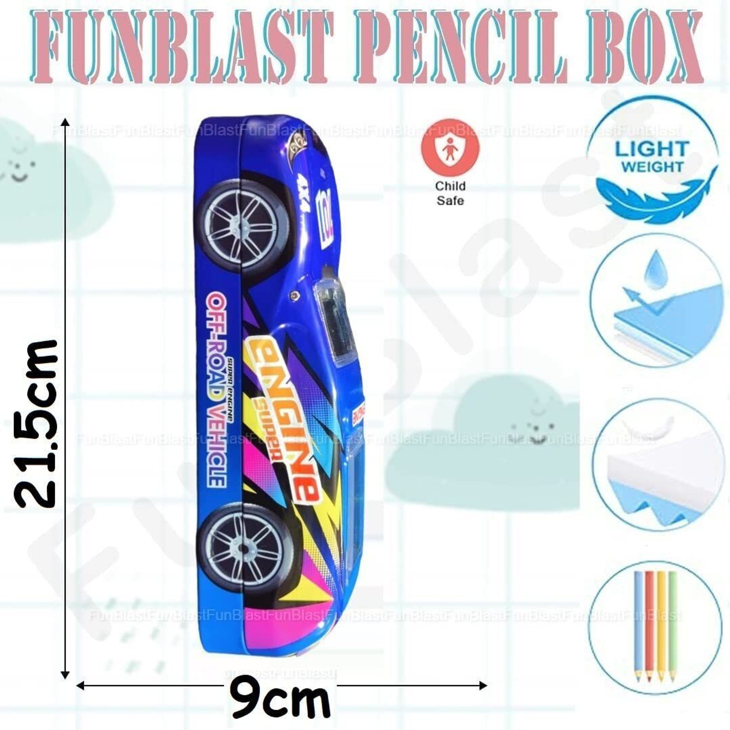 Image of FunBlast Metal Car Pencil Box for Kids | Double Layer Metal Pencil Case for Boys & Girls Art Metal Pencil Box