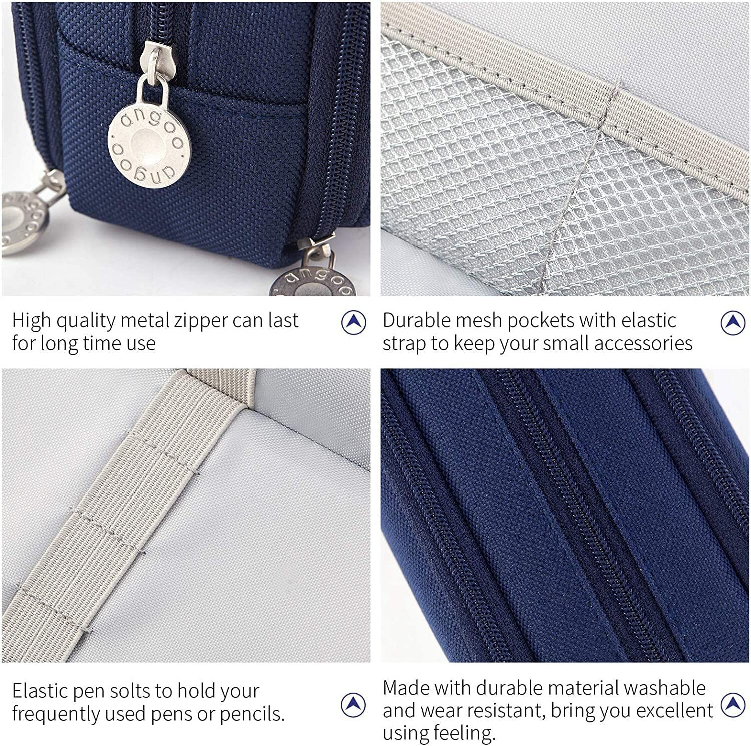 Image of VEPROIX Canvas Metal Pencil Case 3 Compartment Large Capacity Zipper Pouch Organizer Geometry Box
