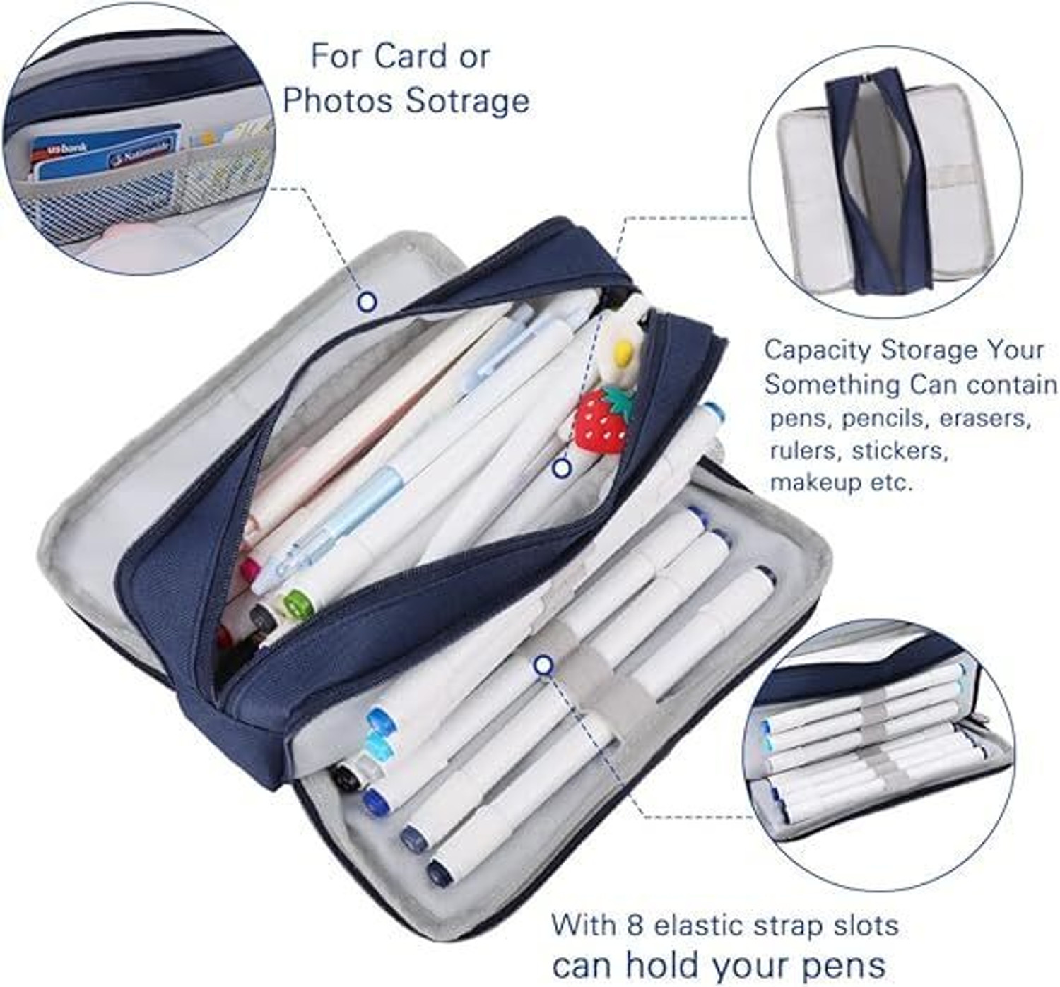 Image of Devdhan Canvas Large Capacity Pencil Pouch For Girls & Boys, 3 Compartments Pouch Geometry Box