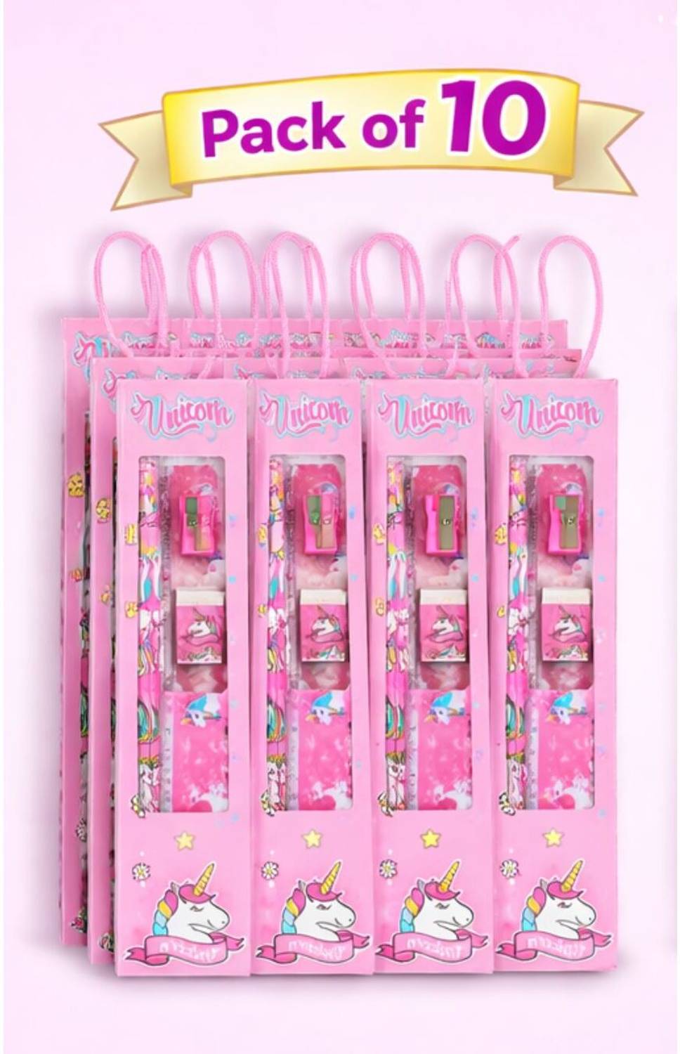 ALPHINE 2 Pencils, Scale, Eraser, Sharpener and Theme Pouch for Boys and Girls Unicorn Art Plastic Pencil Boxes