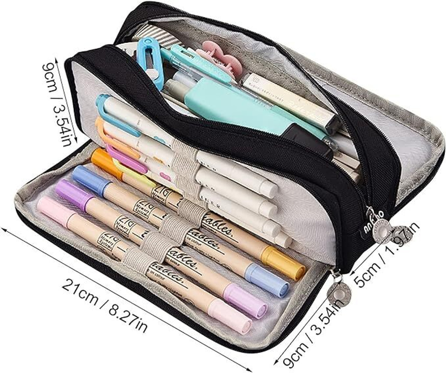 Image of Devdhan Canvas Large Capacity Pencil Pouch For Girls & Boys, 3 Compartments Pouch Geometry Box