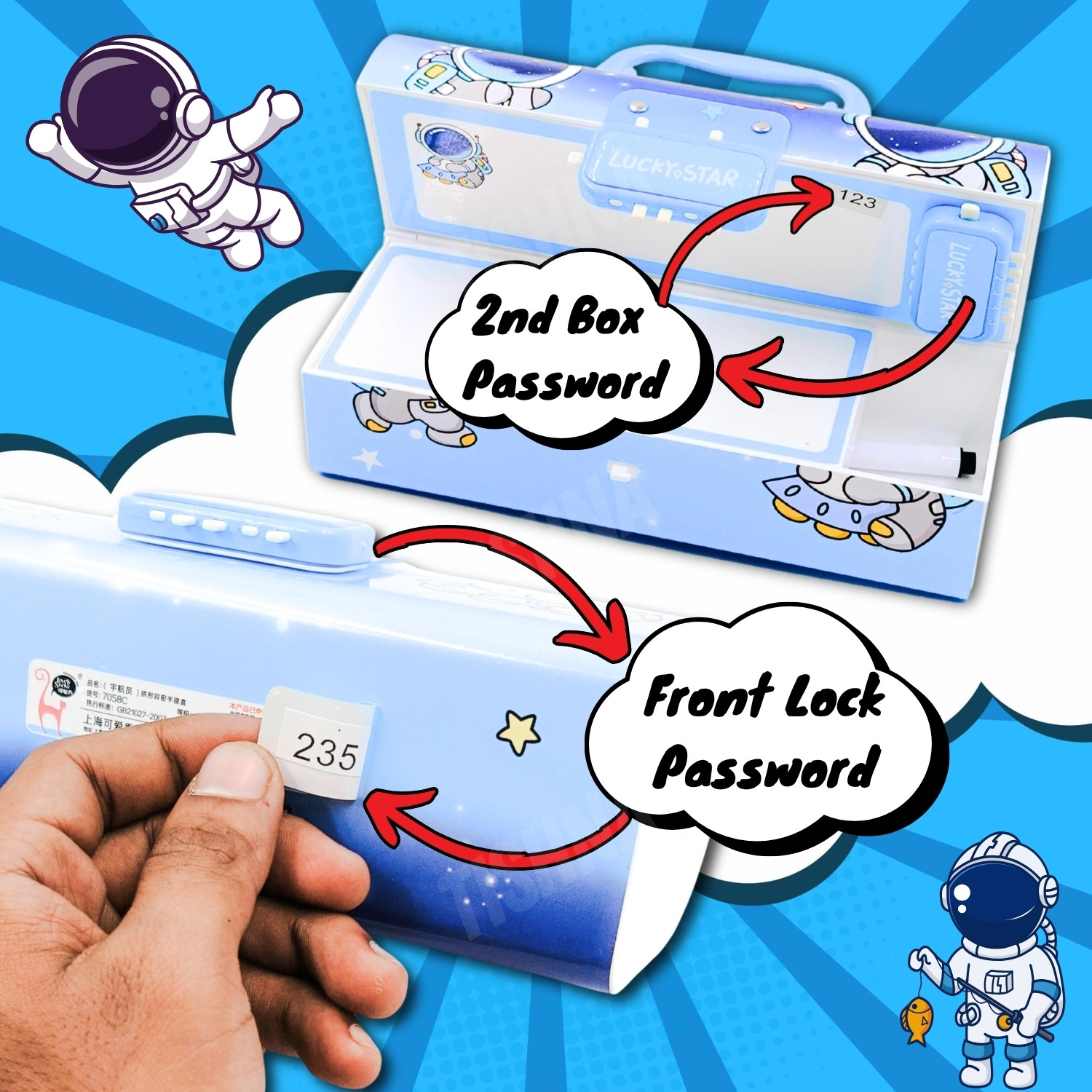 Image of tishna Space Pencil Box with Style Dual Password Lock | Multi-Layer & Multi-Functional Large Capacity Plastic Case For Kids Art Plastic Pencil Box