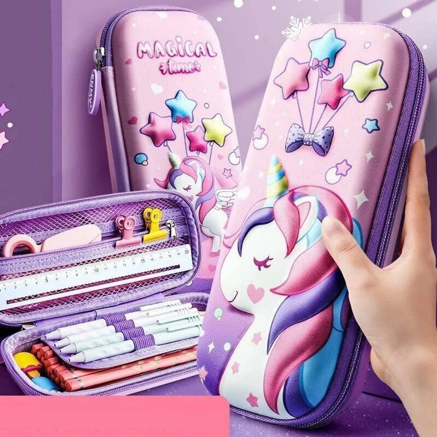 Akvanar 3D Unicorn EVA Pencil Case Multipurpose Zipper Compass Box SchoolStationery Box Geometry Box