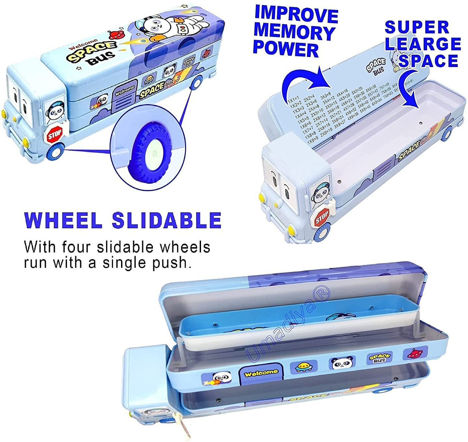 Image of NITYA ENTERPRISE blue Bus Compass 2 Art Metal Pencil Box