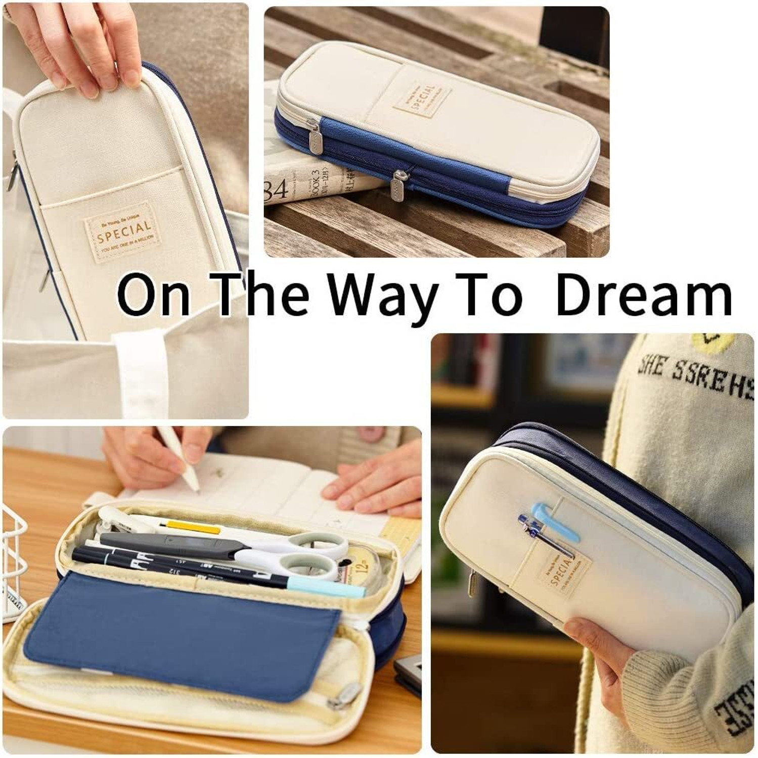 Image of FINEMOE Large Pencil Case Stationery for Girls & Boys, Pencil Pouch for School Classic Art Canvas Pencil Box