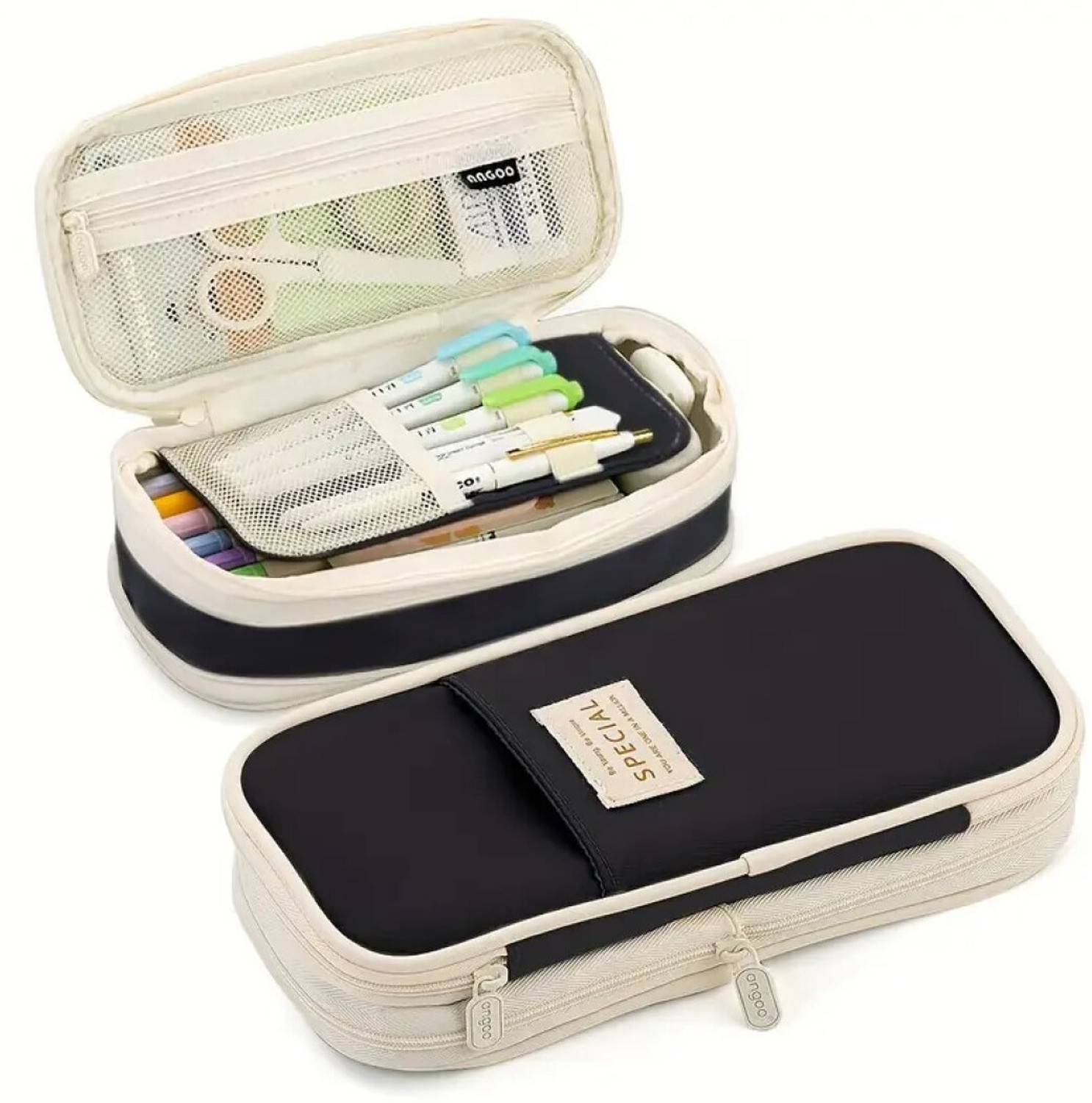 Image of radhey preet Twill Fabric Pencil Case, Double-Layer Canvas Pencil Pouch with Zipper, Large Capacity Desk Organizer for College Students, Adults, Men & Women, RP1304-50 Art Polyester Pencil Box