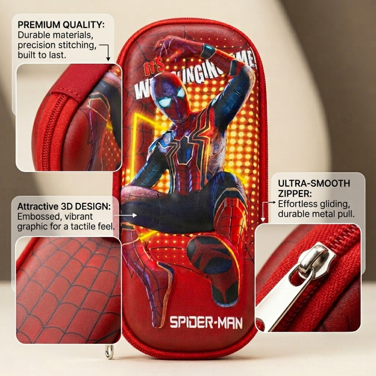 Image of CRAFTY CUDDLE Spider-Man EVA Hard Shell Pencil Pouch for Kids | Large Capacity| Spiderhero Art EVA Pencil Box