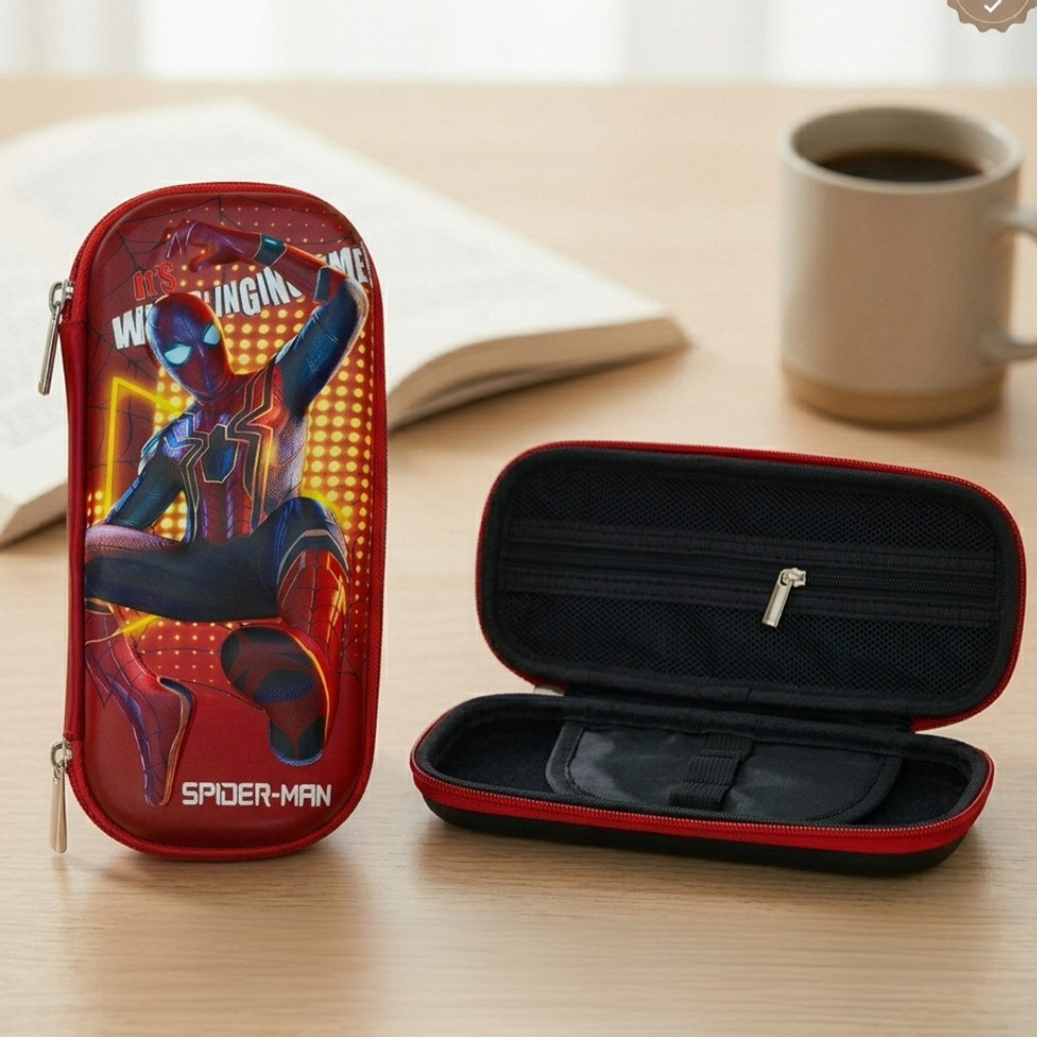 Image of CRAFTY CUDDLE Spider-Man EVA Hard Shell Pencil Pouch for Kids | Large Capacity| Spiderhero Art EVA Pencil Box