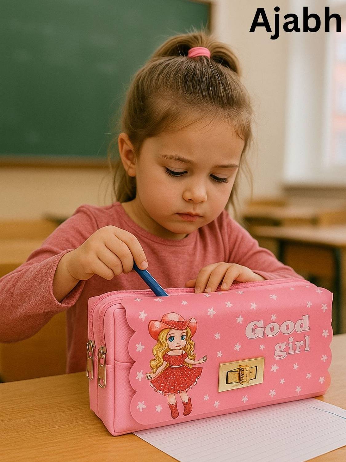 Ajabh High Quality Baby Girl Art Artificial Leather Pencil Box