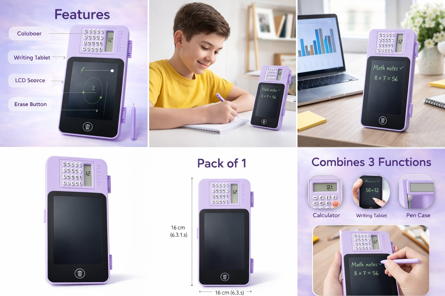 Image of DRAZO 2 in 1 LCD Writing Tablet Pencil Box with Calculator Erase Button | Kids Study 1 Art Plastic Pencil Boxes