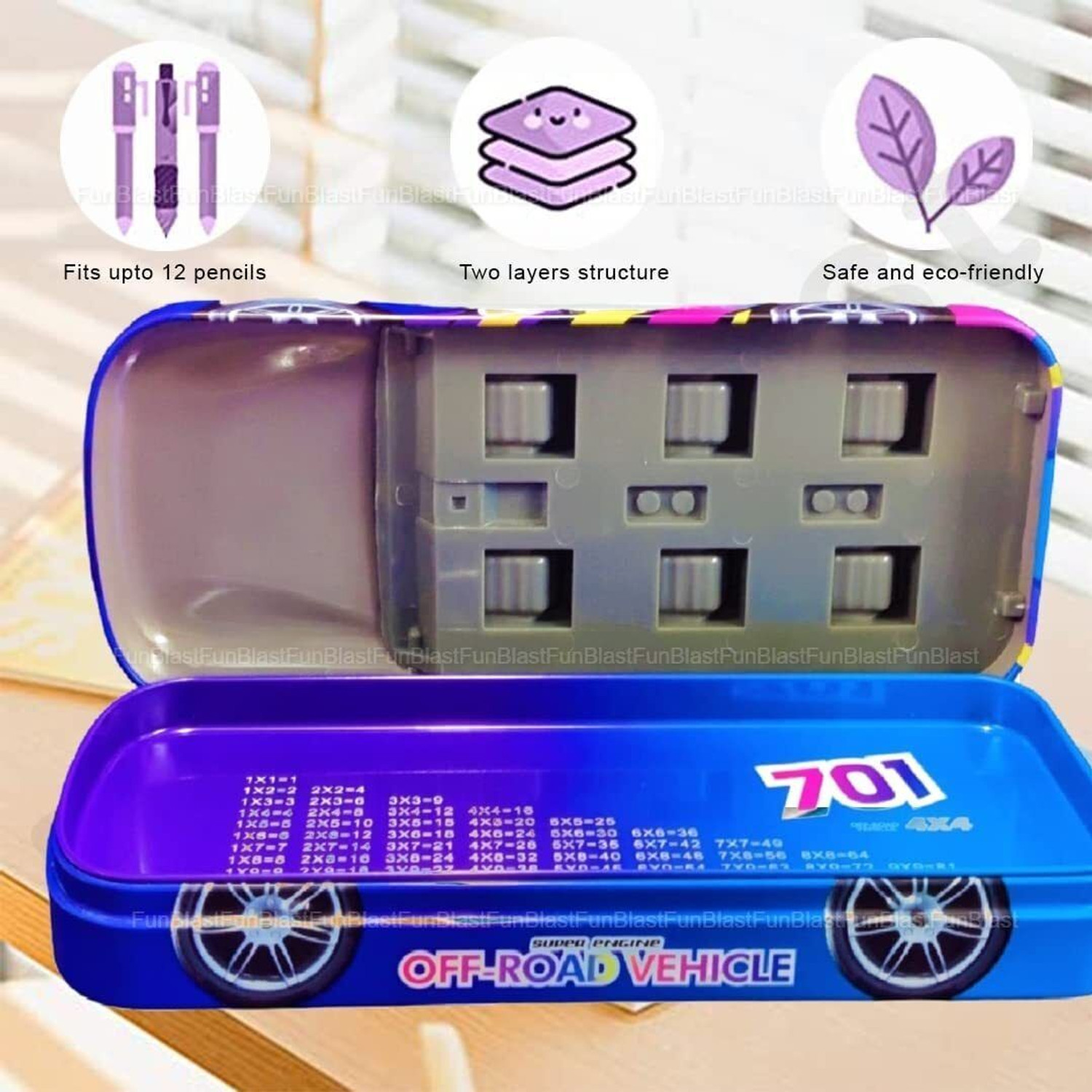 Image of FunBlast Metal Car Pencil Box for Kids | Double Layer Metal Pencil Case for Boys & Girls Art Metal Pencil Box