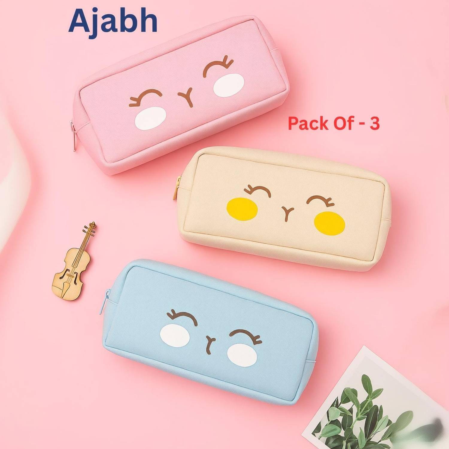 Ajabh High Quality Smile Face Art Artificial Leather Pencil Boxes