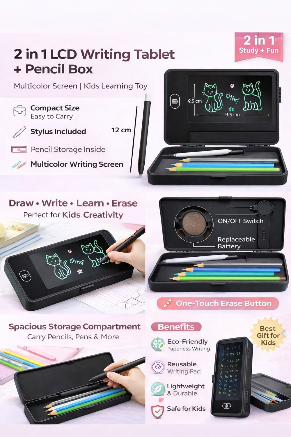 Image of SPREADING SMILES INT PVT LTD Kids LCD Writing Tablet + Pencil Box | Doodle Board with Stylus NA Art Plastic Pencil Box