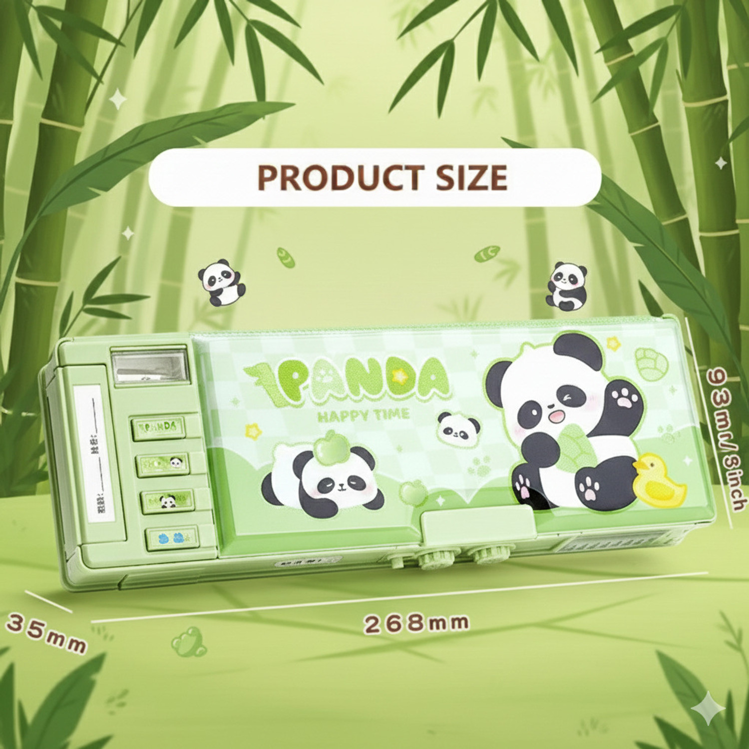 Image of MASHKUR Stationery Presents Fancy & Attractive Compass Box For Kids & Students To Store Their Stationery, 2-Side Password Lid Lock, Shine Panda Theme, MS15 Art Plastic Pencil Box