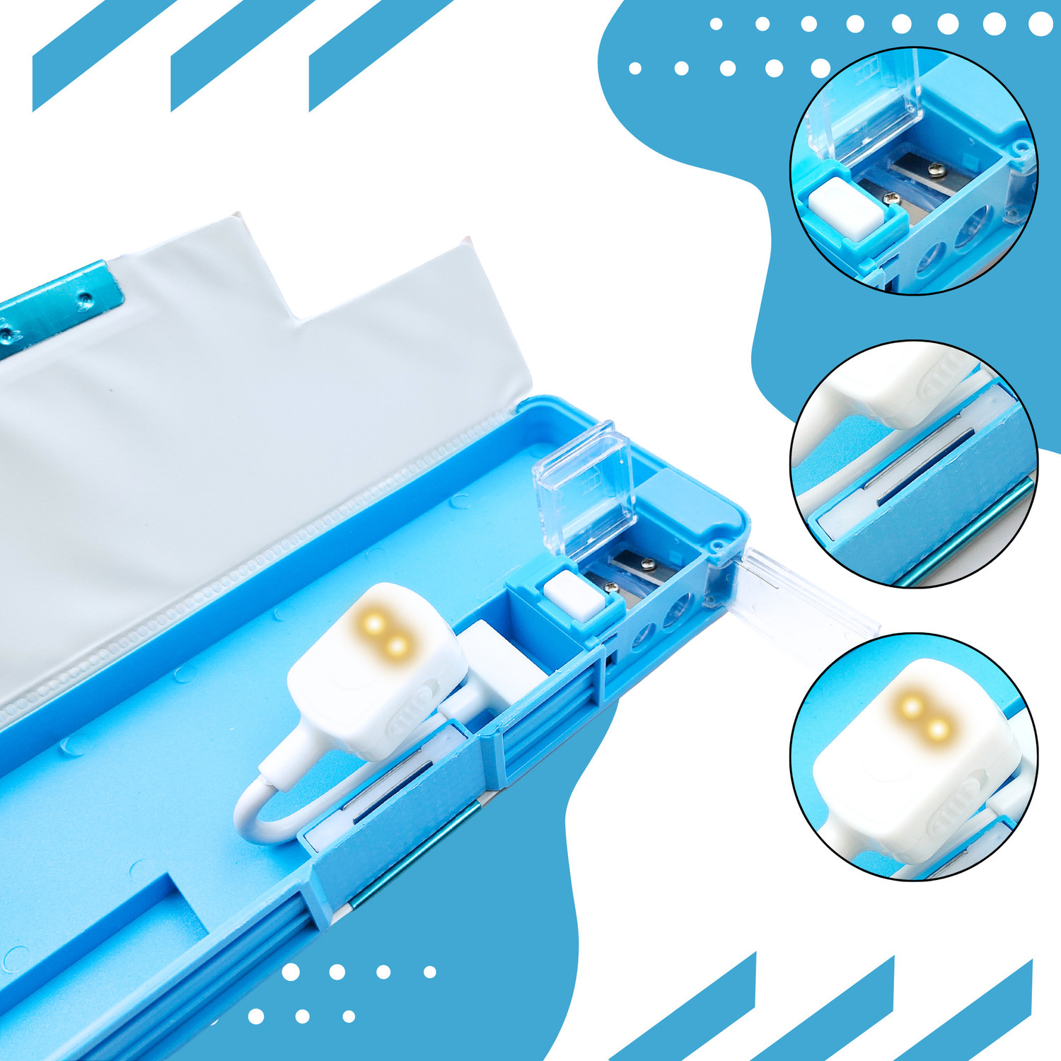 Image of tishna Doraemon Pencil Box Magnetic Lock, Dual Compartments, Stationery School Kit, Pencil Case Inbuild LED Light for Boys, Kids, Students Art Plastic Pencil Box
