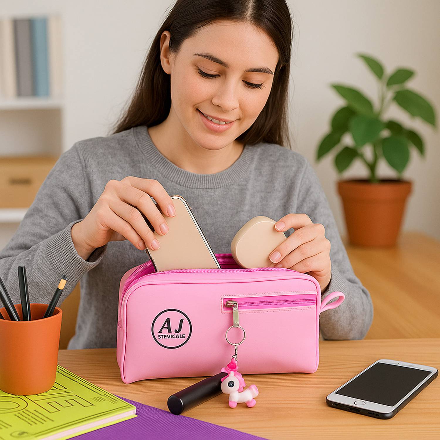 AJSTRUGGLE Premium Zipper Pencil Case with Unicorn Charm - Image 2