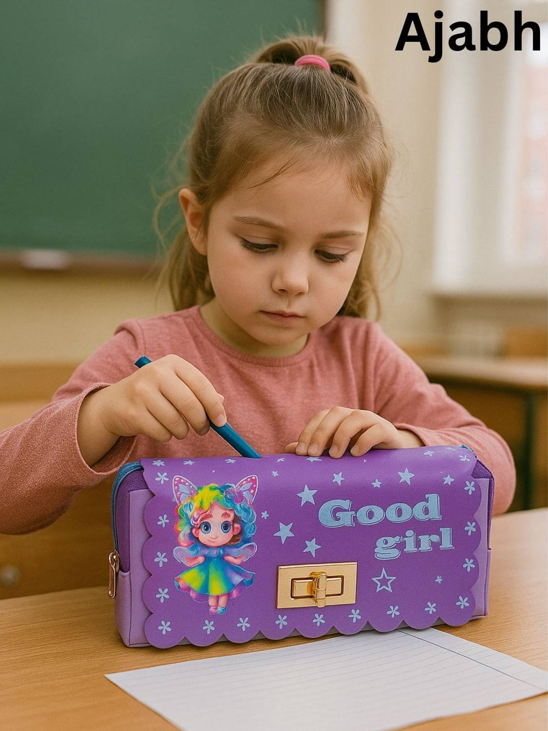 Ajabh High Quality Baby Girl Art Artificial Leather Pencil Box