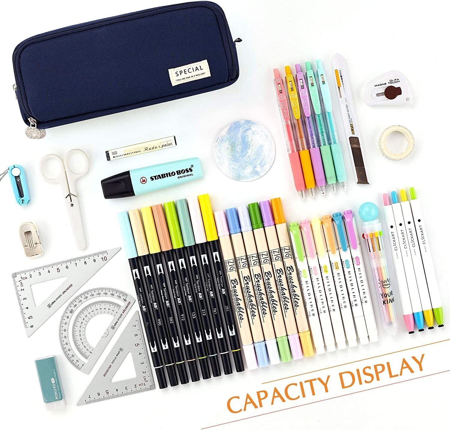 Image of VEPROIX Canvas Metal Pencil Case 3 Compartment Large Capacity Zipper Pouch Organizer Geometry Box