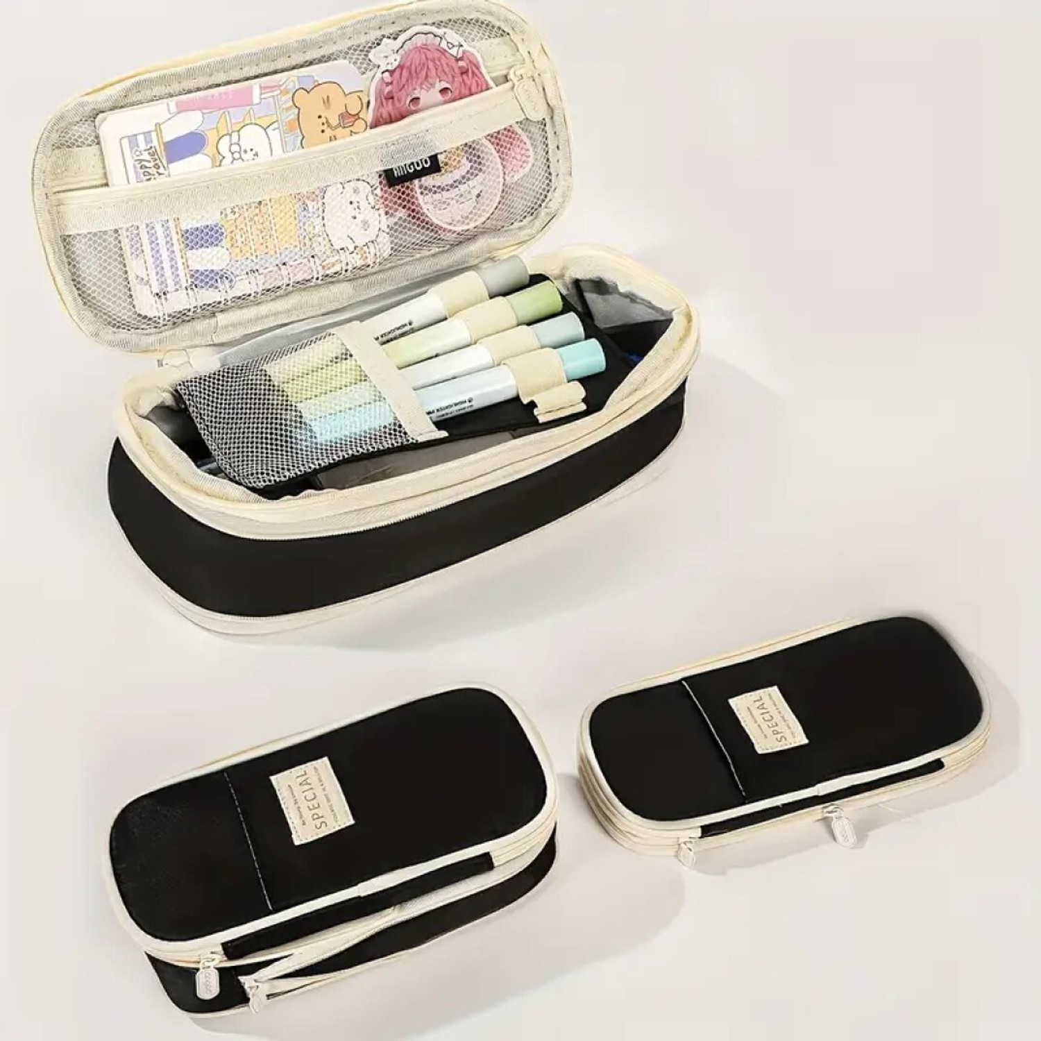Image of radhey preet Twill Fabric Pencil Case, Double-Layer Canvas Pencil Pouch with Zipper, Large Capacity Desk Organizer for College Students, Adults, Men & Women, RP1304-50 Art Polyester Pencil Box