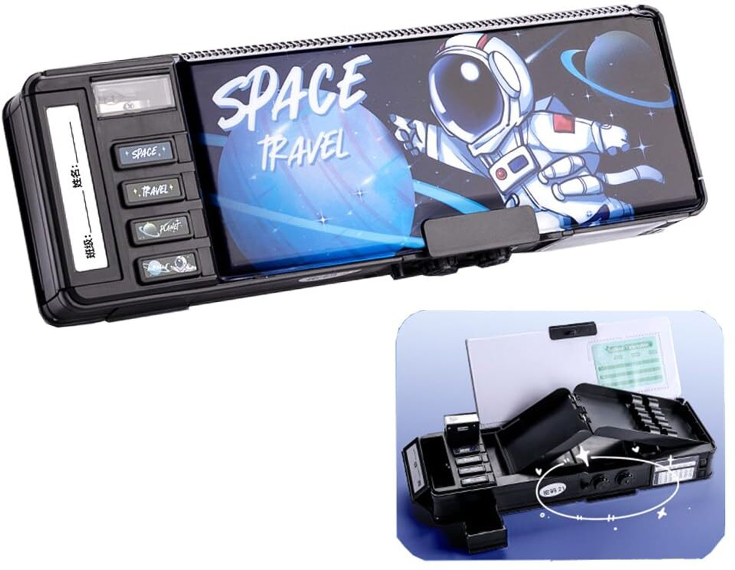 Image of JOY MAKER Space Password Pencil Box for Children, Astronaut , Function and Departments, Special Buttons Art Plastic Pencil Box