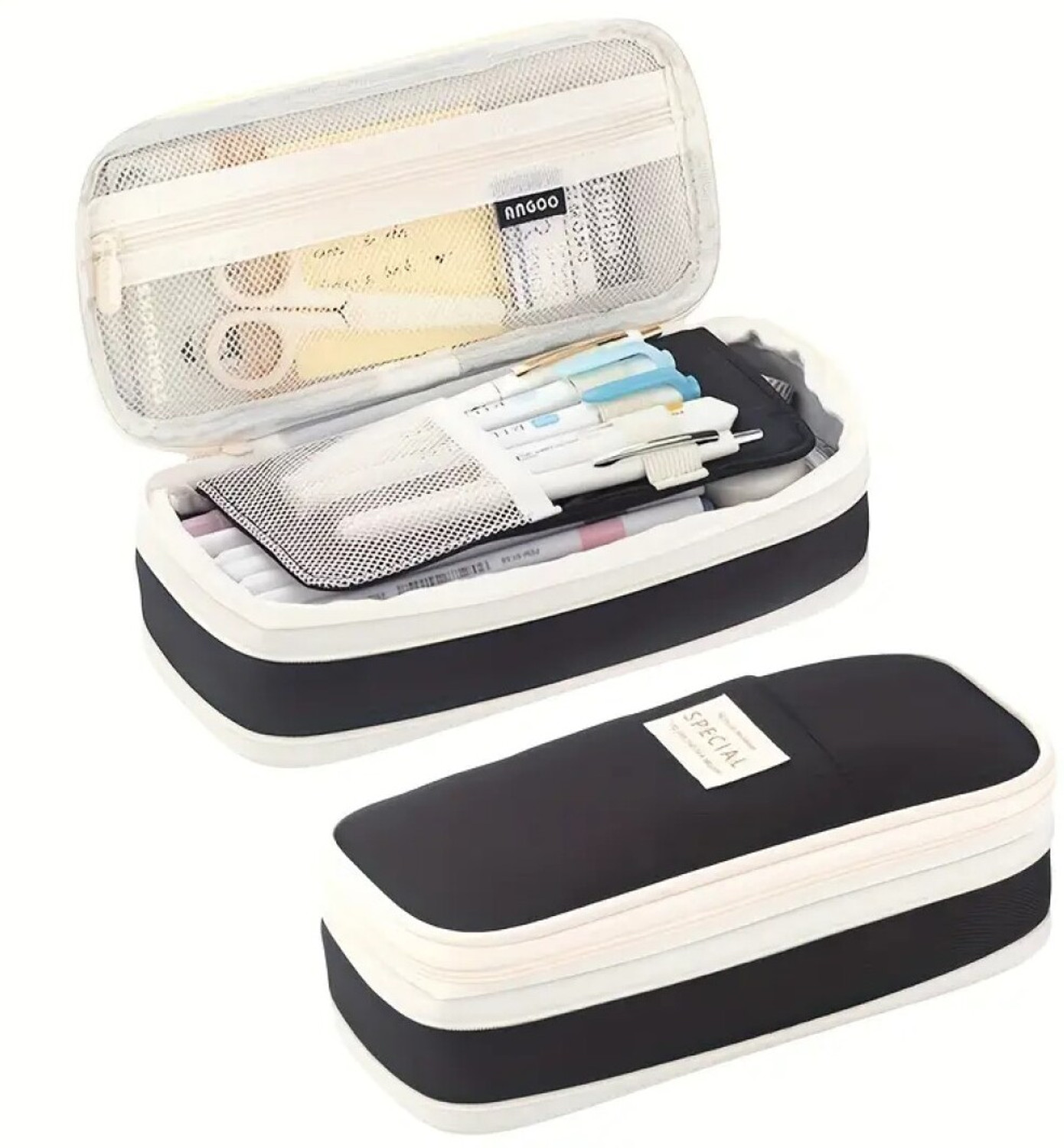 Image of radhey preet Twill Fabric Pencil Case, Double-Layer Canvas Pencil Pouch with Zipper, Large Capacity Desk Organizer for College Students, Adults, Men & Women, RP1304-50 Art Polyester Pencil Box
