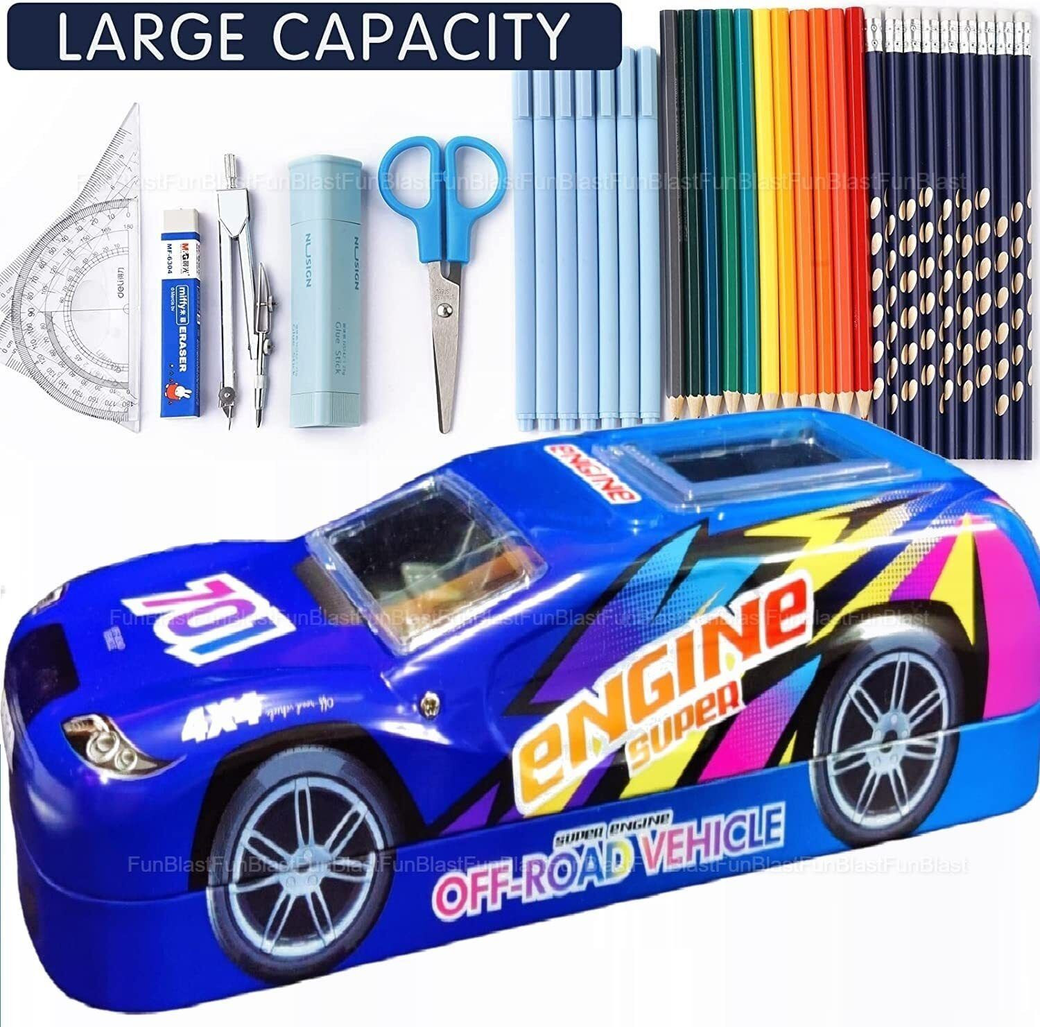 Image of FunBlast Metal Car Pencil Box for Kids | Double Layer Metal Pencil Case for Boys & Girls Art Metal Pencil Box