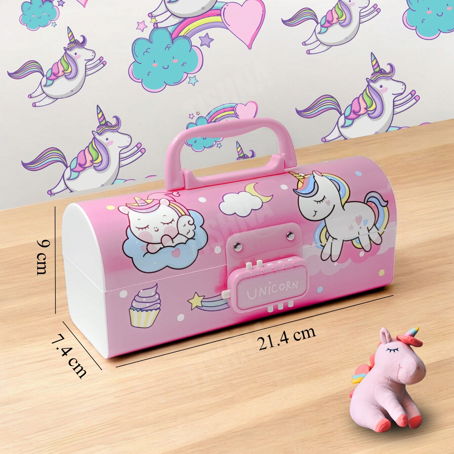 Image of tishna Unicorn Pencil Box with Style Dual Password Lock | Multi-Layer & Multi-Functional Large Capacity Plastic Case For Kids Art Plastic Pencil Box