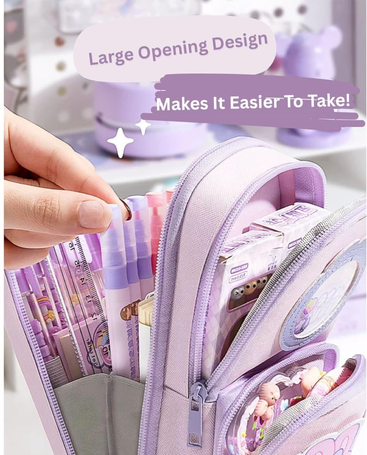 Image of OMETER 3 Compartment Zipper Pencil Case for Girl Kid Pencil Pouch School Stationery Cute Rabbit Pencil Box Art Canvas Pencil Box