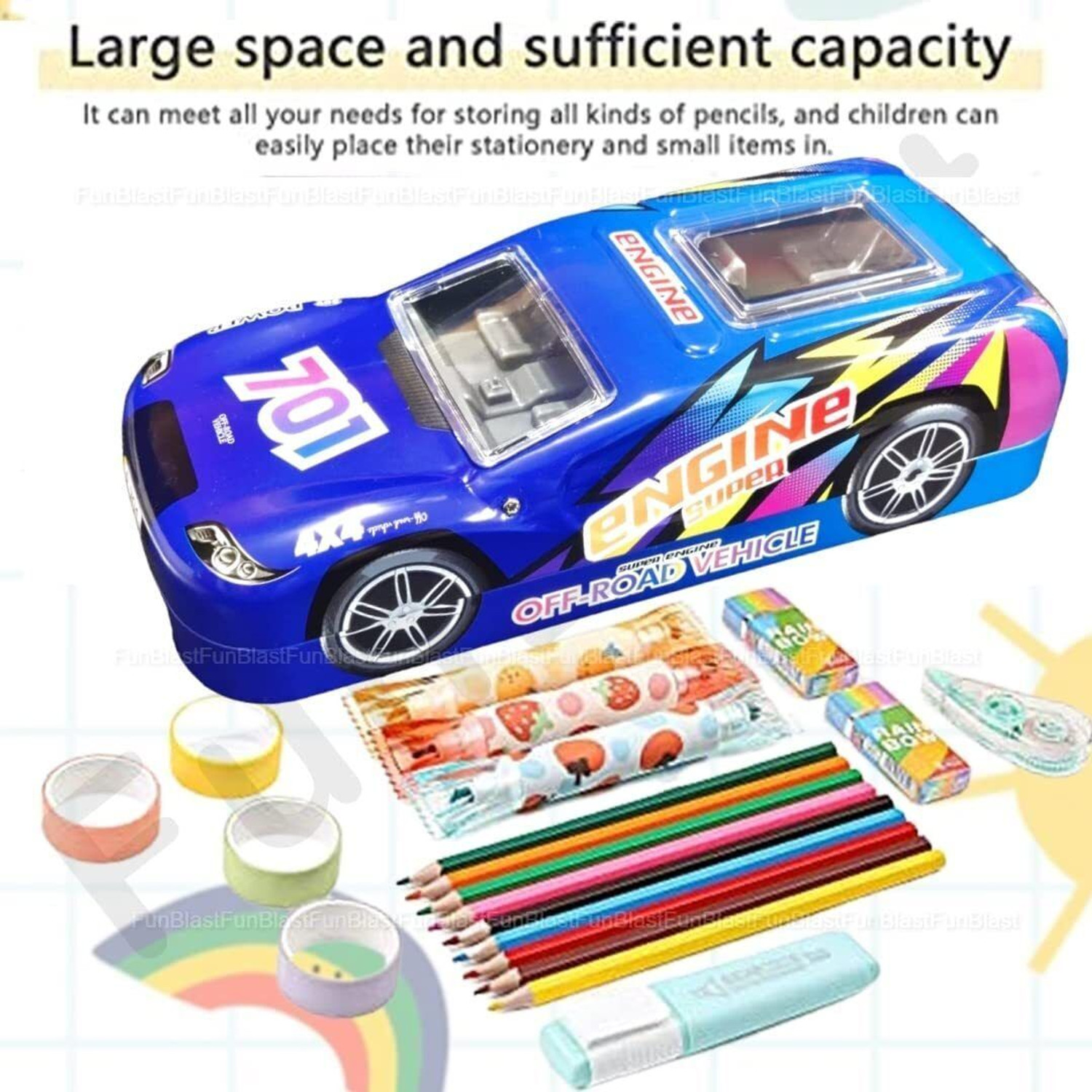 Image of FunBlast Metal Car Pencil Box for Kids | Double Layer Metal Pencil Case for Boys & Girls Art Metal Pencil Box