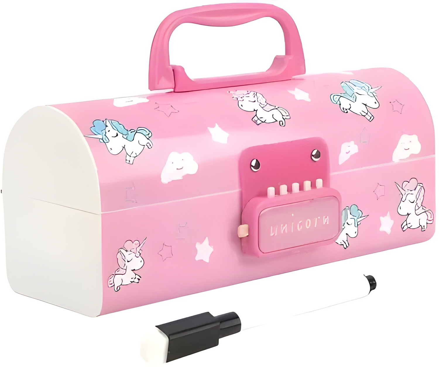 Image of vvn Unicorn-Pink Suitcase Style Design Password Lock Security Multi-Layer Storage Spacious Interior Perfect Return Gift Organizational Features Child-Friendly Art Plastic Pencil Box