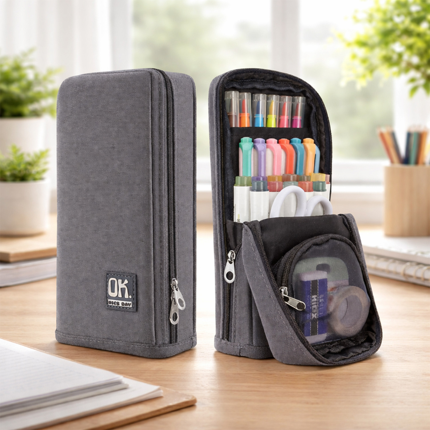 Image of SYGA Standing Pencil Case Large Capacity Pen Bag, Polyester Pencil Bag Storage Box Simple Art Polyester Pencil Box