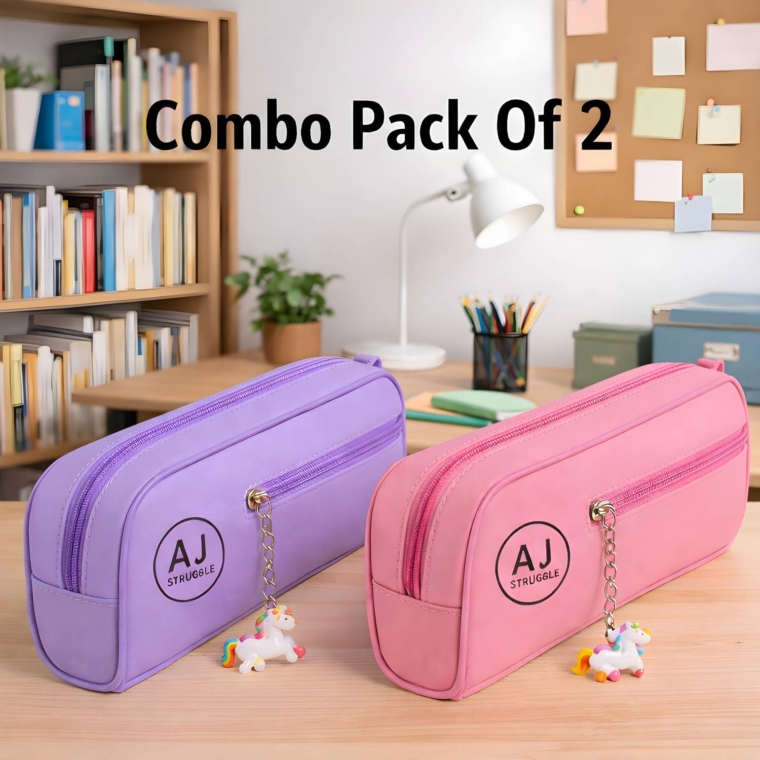 AJSTRUGGLE Premium Zipper Pencil Case with Unicorn Charm