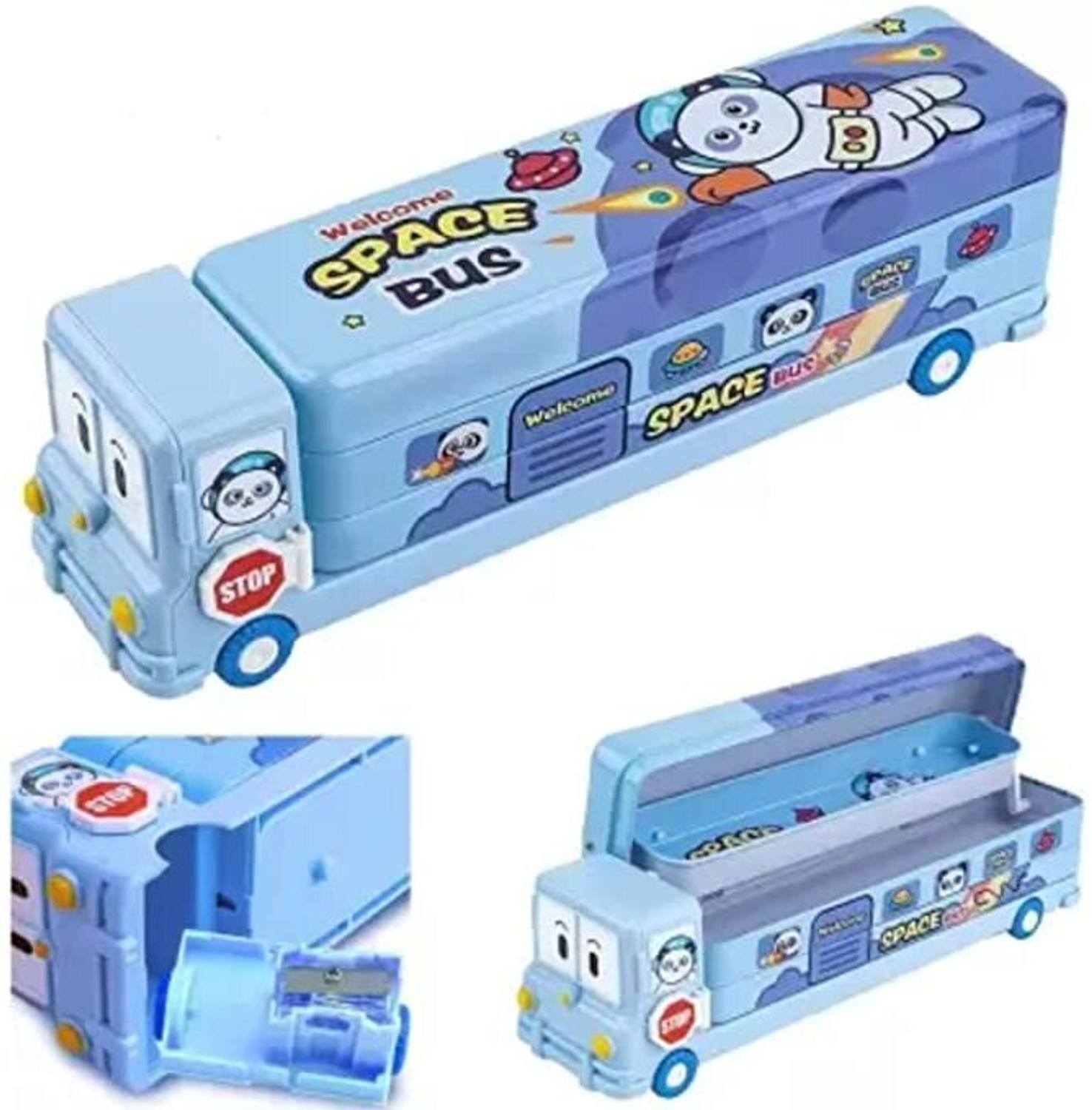 Image of NITYA ENTERPRISE blue Bus Compass 2 Art Metal Pencil Box