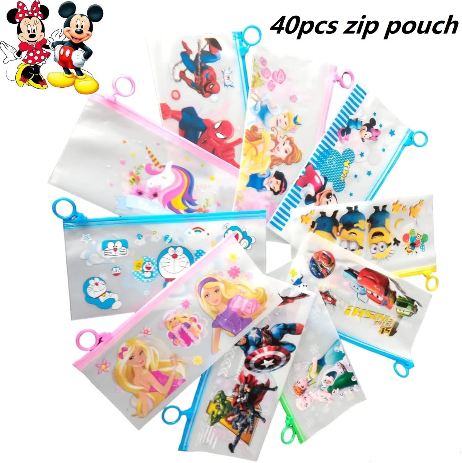 Image of Tiny Tales 40pc Zip Pouch for Pen Pencil Best for Return Gifts cartoon Art Plastic Pencil Box