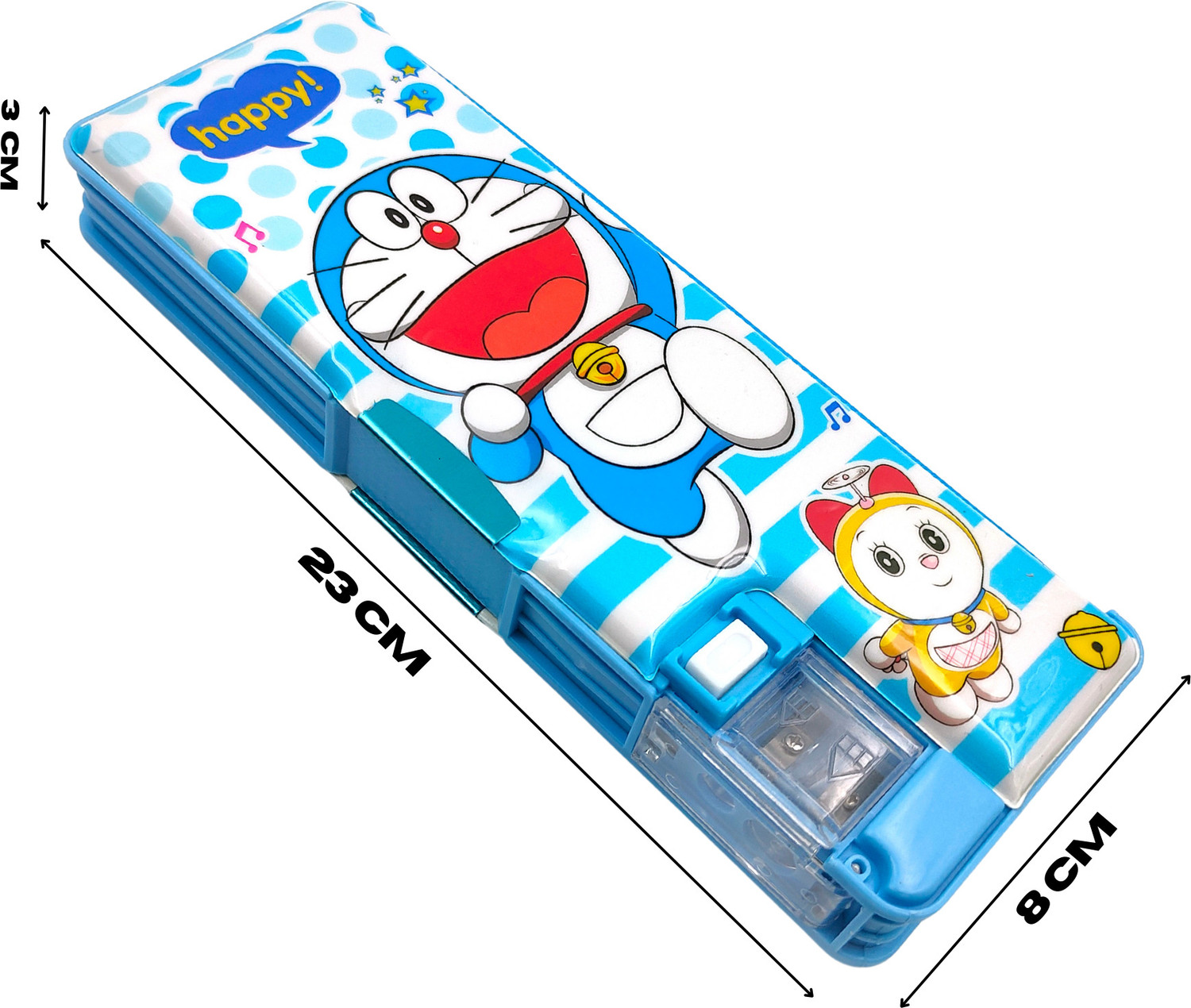Image of tishna Doraemon Pencil Box Magnetic Lock, Dual Compartments, Stationery School Kit, Pencil Case Inbuild LED Light for Boys, Kids, Students Art Plastic Pencil Box